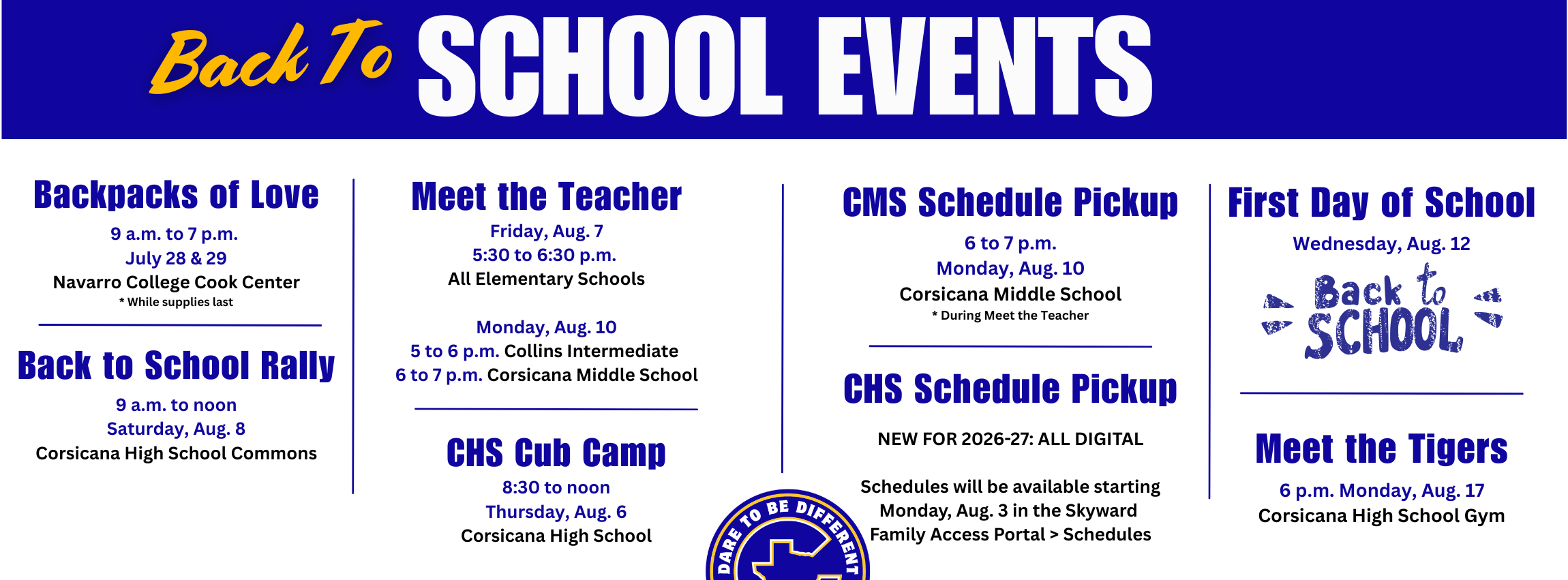 schedule of back to school events