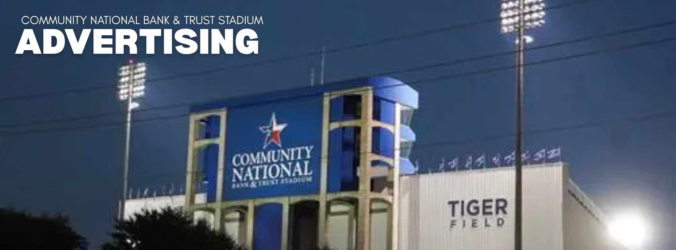 night view from the home side of Community National Bank &amp; Trust Stadium in Corsicana