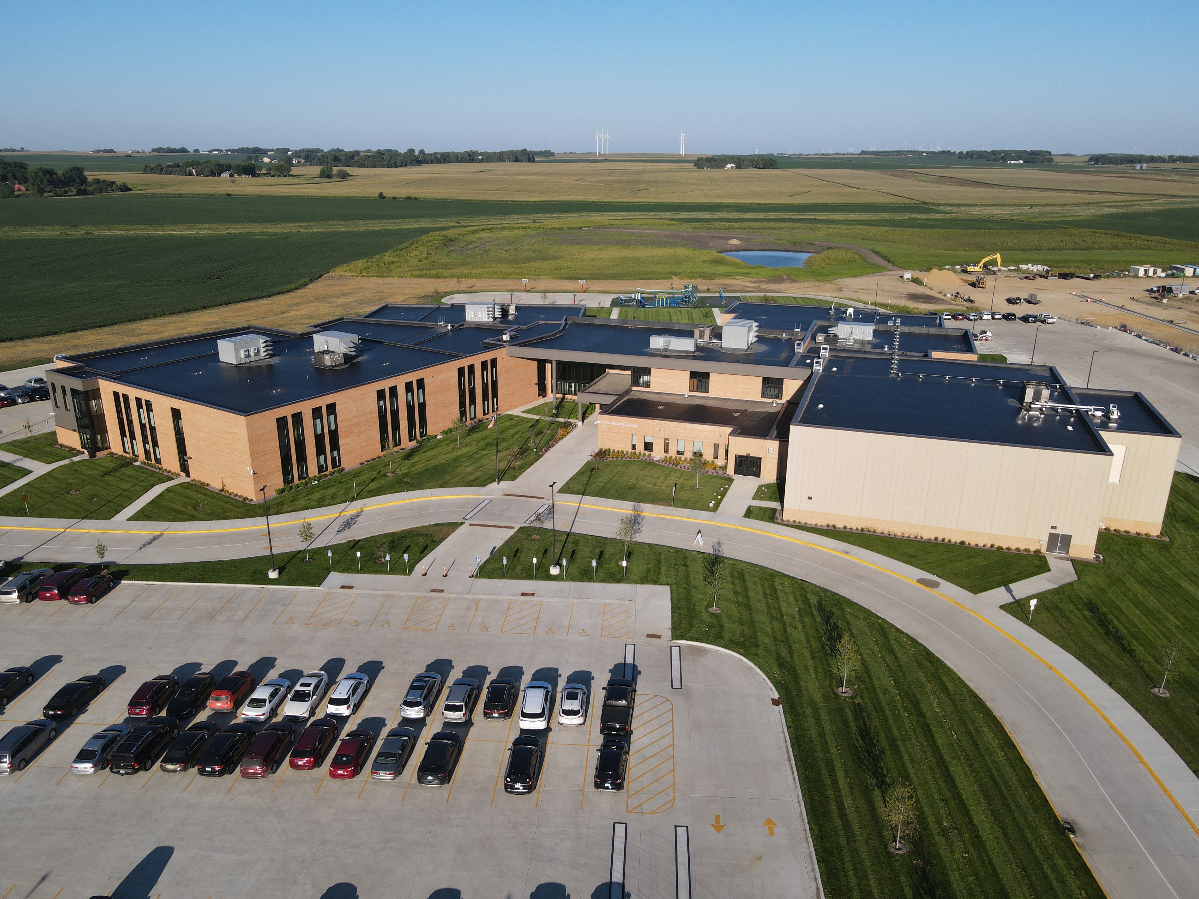 Intermediate School Building and Parking Lot - Aerial Shot