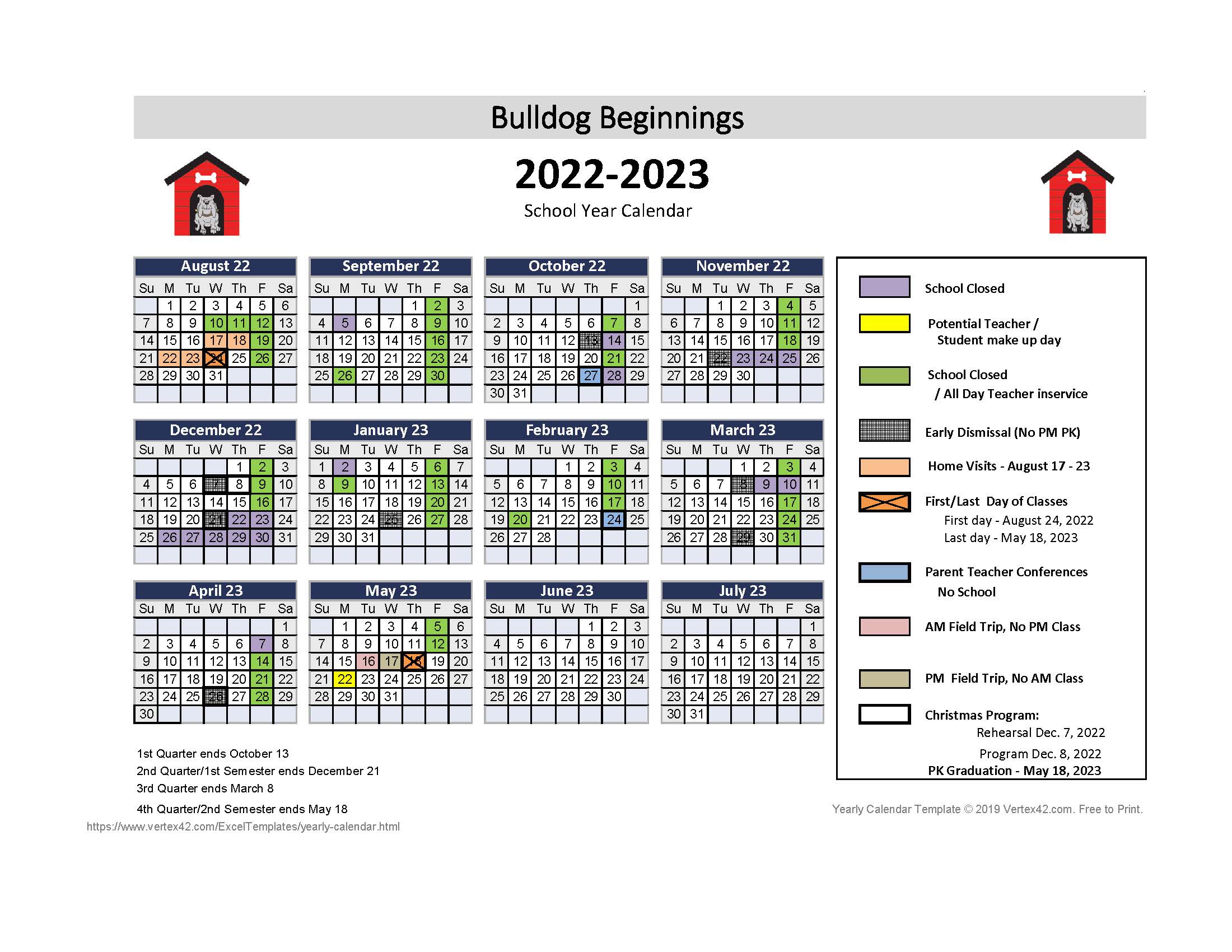 22/23 Bulldog Beginnings PreK Calendar