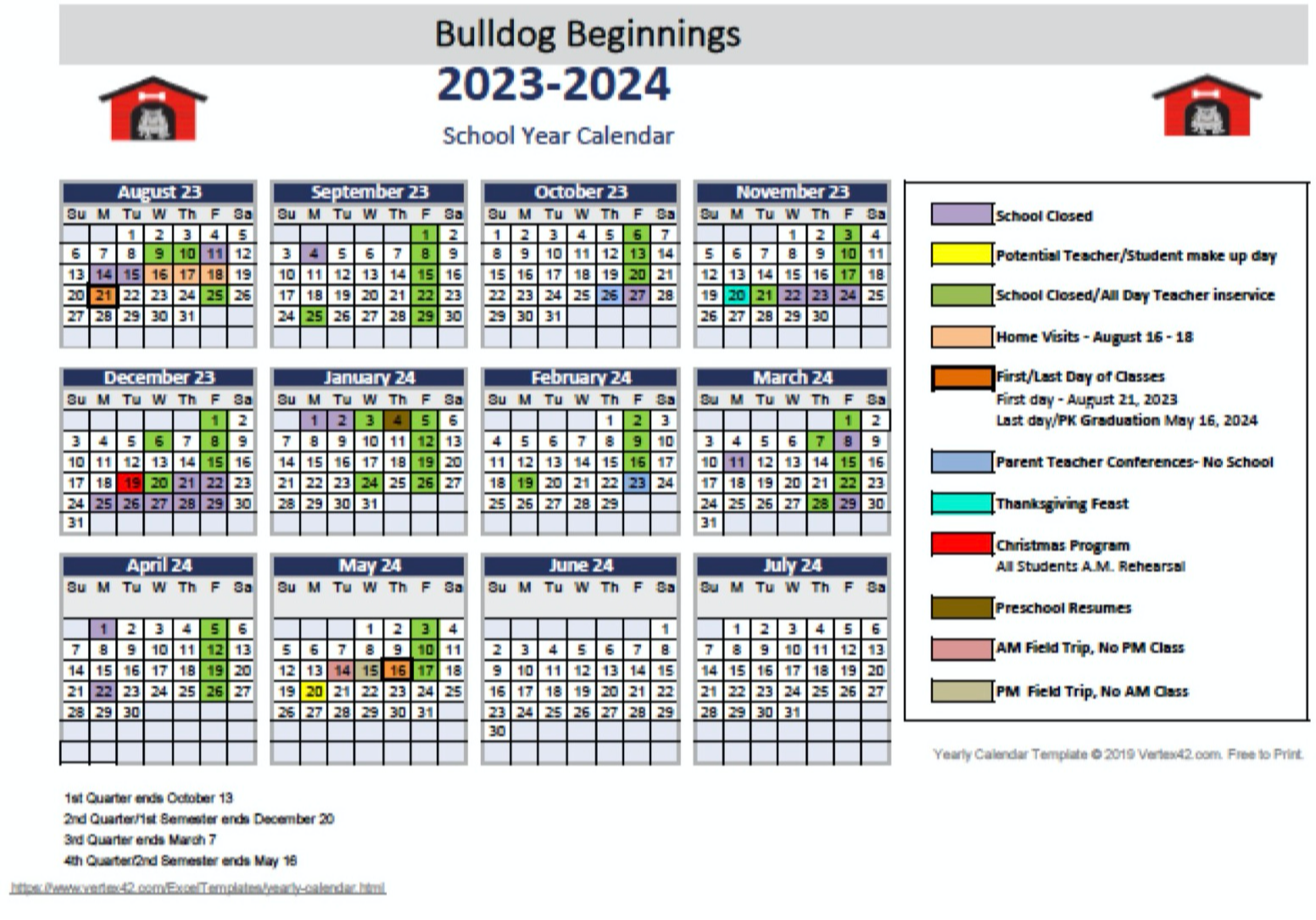 22/23 Bulldog Beginnings PreK Calendar