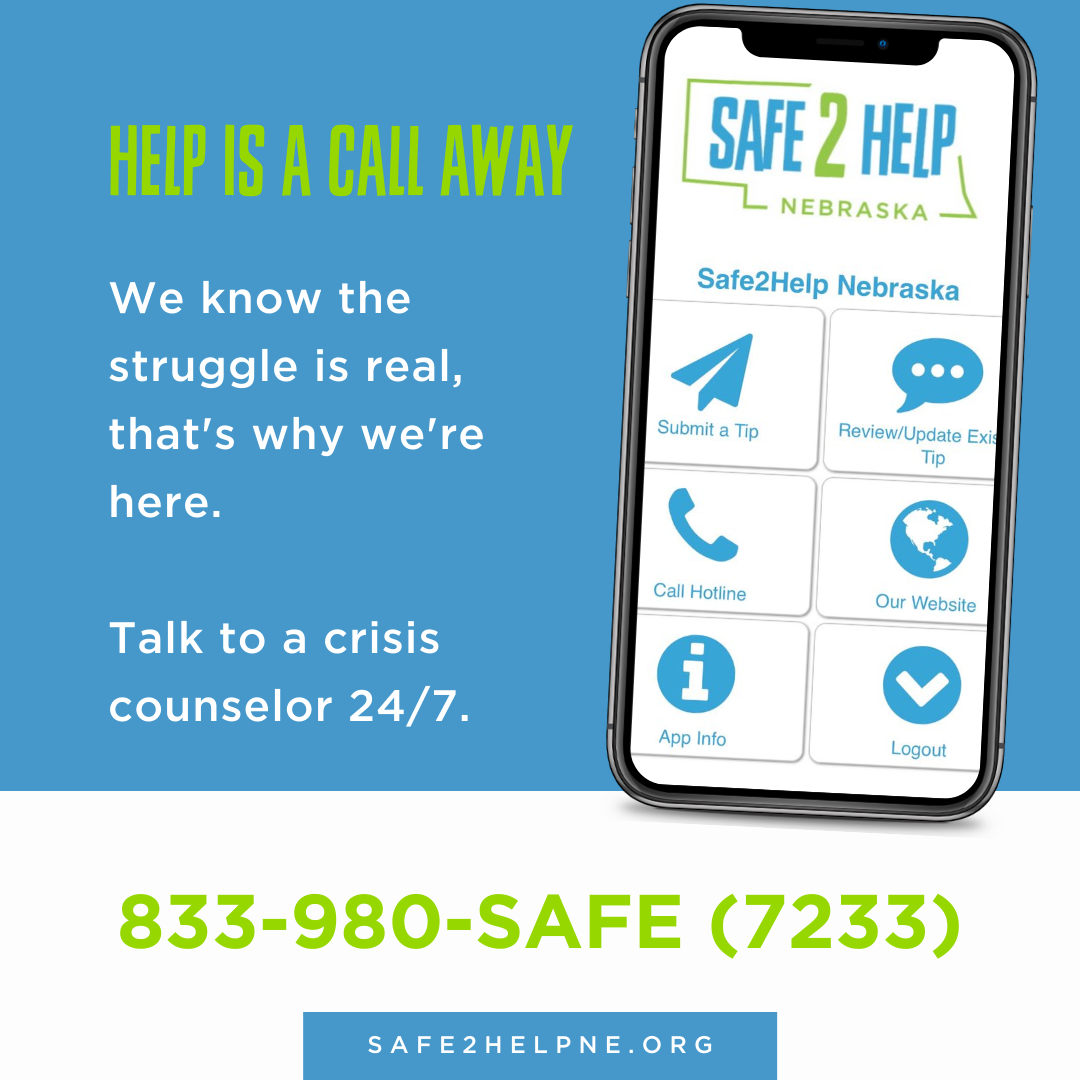 Help is a call away! Talk to a crisis counselor 24/7 833-980-SAFE (7233)