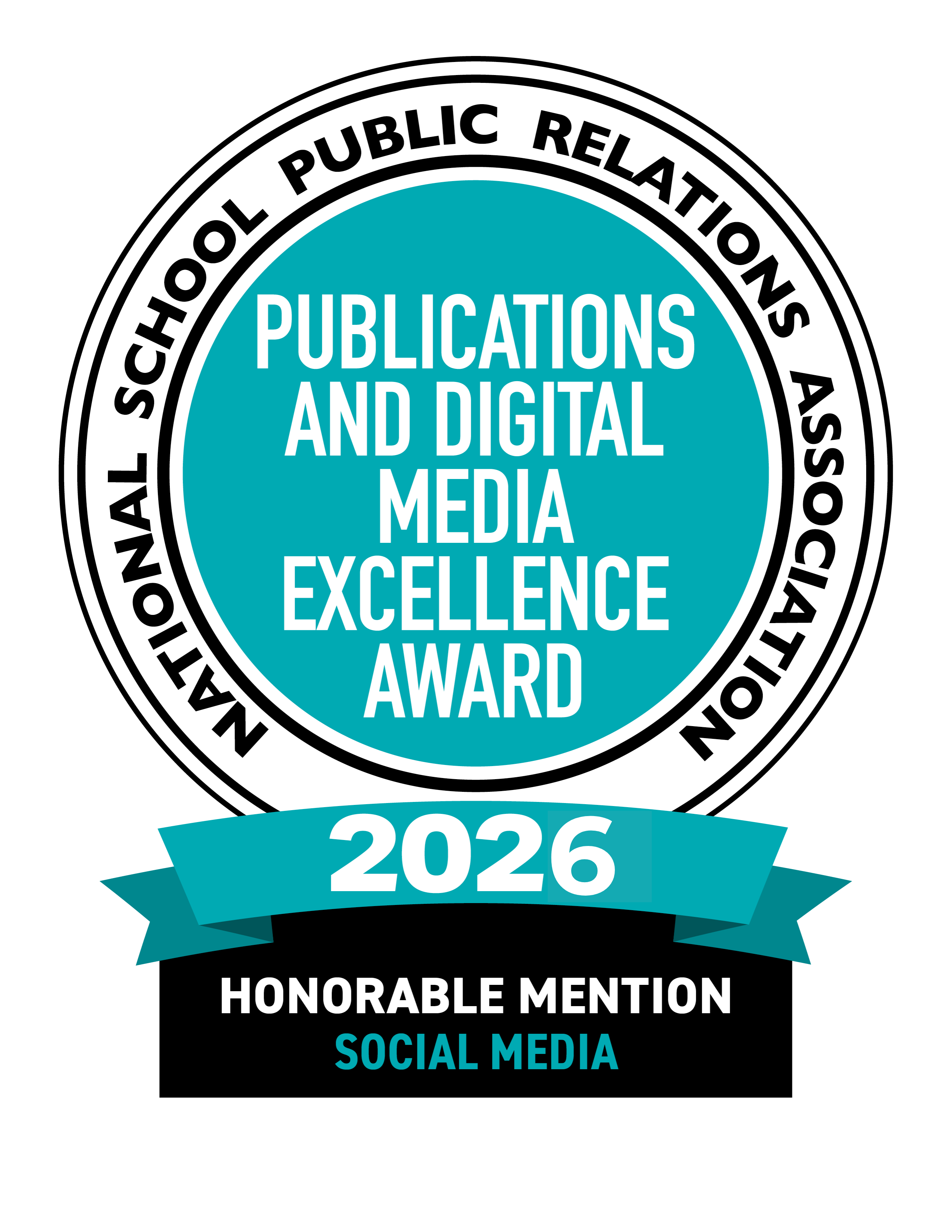 2026 National School Public Relations Association Honorable Mention badge for Social Media Package.