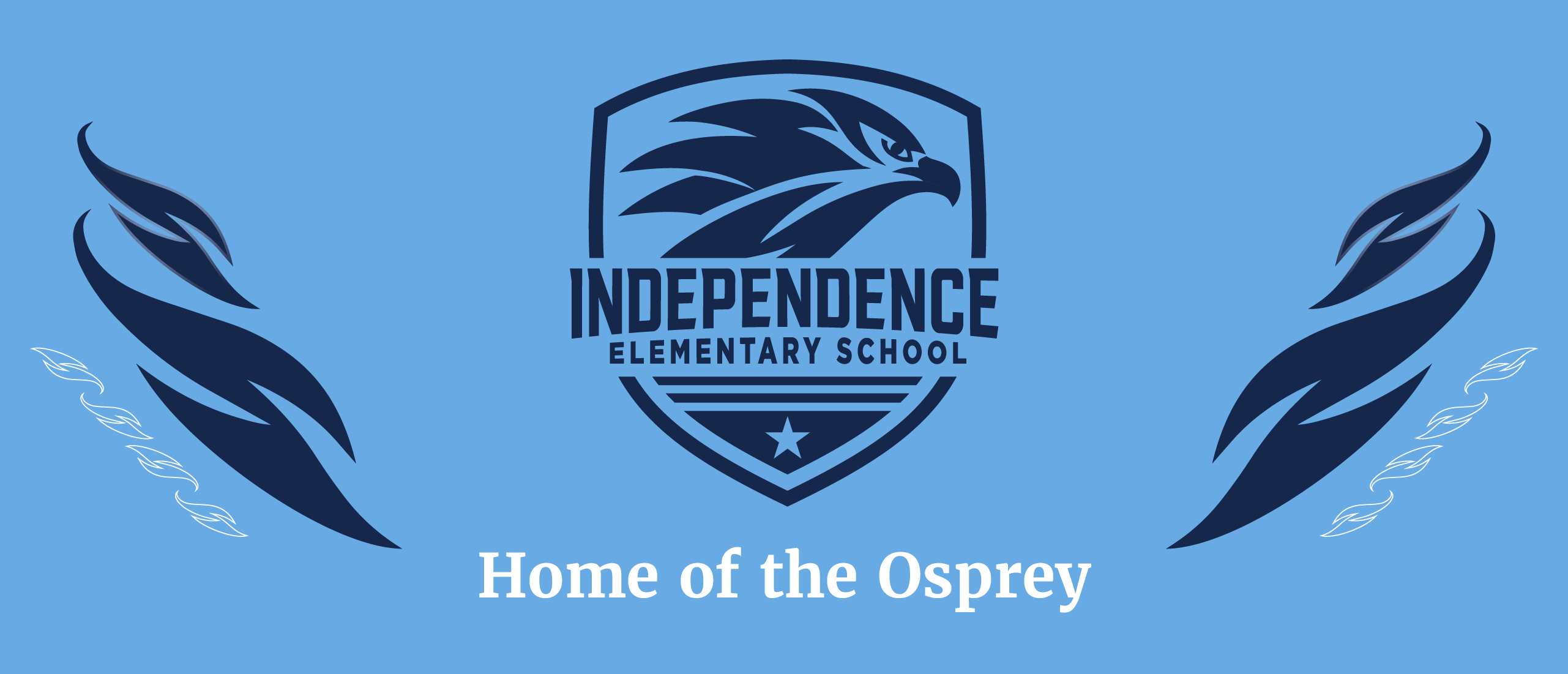 Independence Elementary logo over a light blue background + wing embellishments on either side: text on image: home of the osprey 