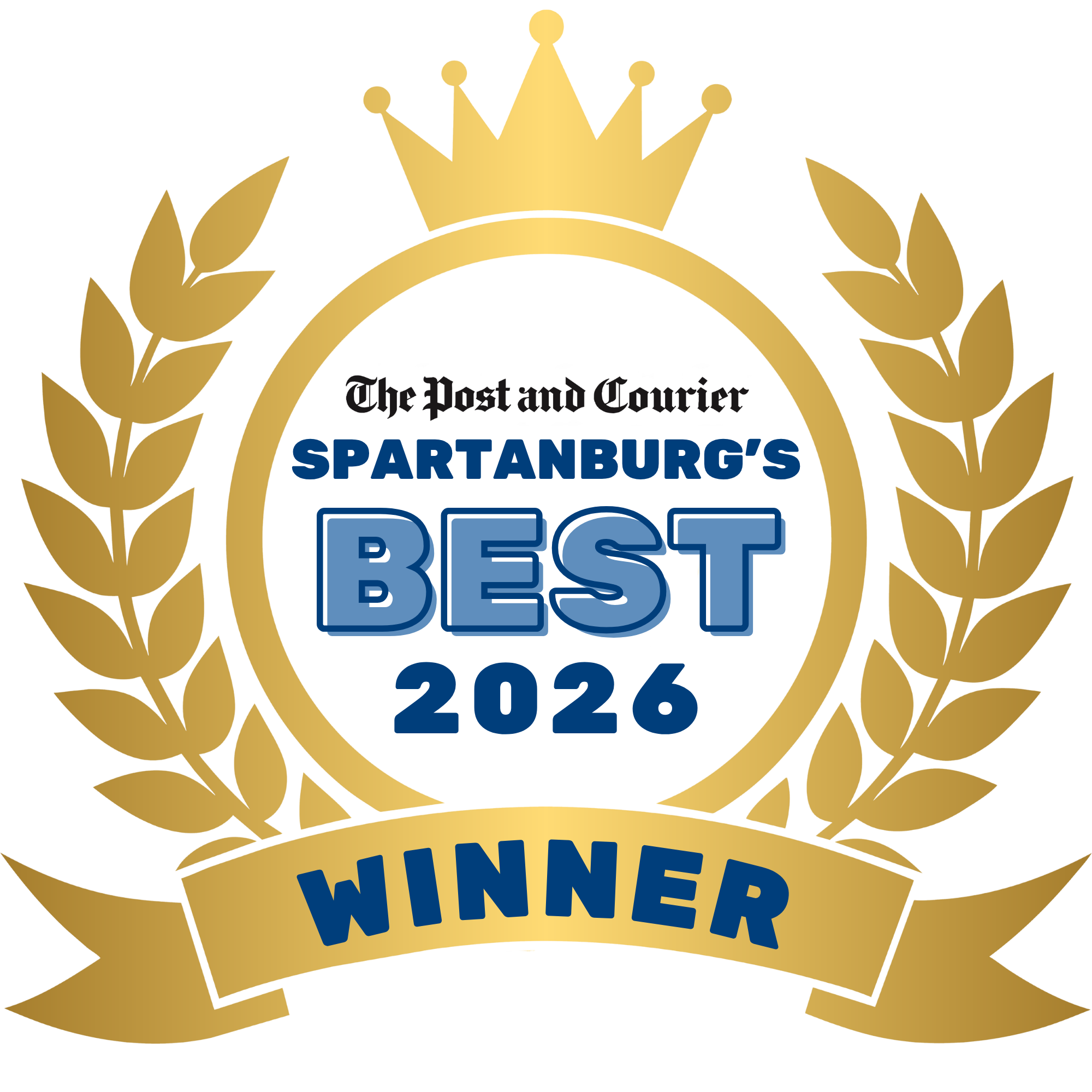 A gold laurel wreath encircles text reading "The Post and Courier BEST 2024 WINNER".