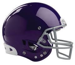 A photo of an American football helmet painted purple.