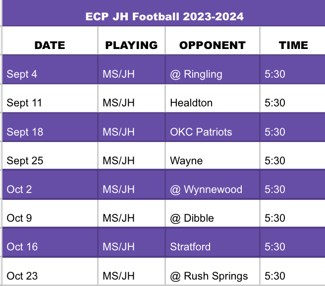 JH Football Schedule
