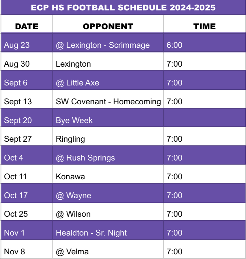 HS Football schedule