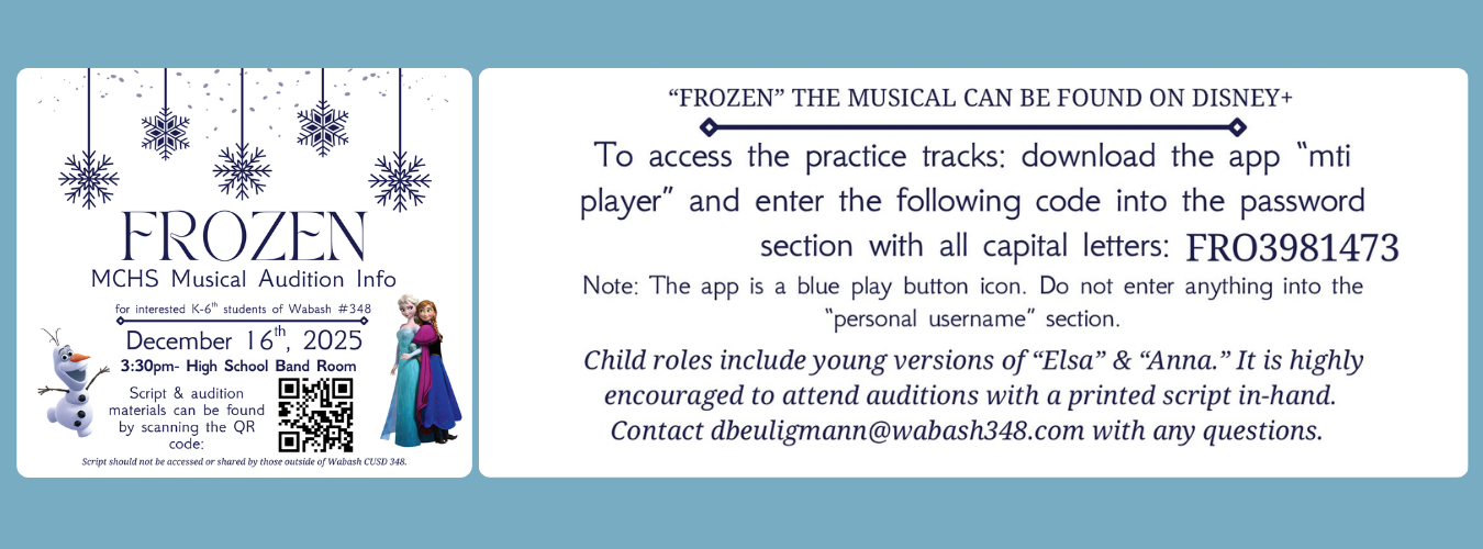 K-6 Frozen Auditions December 16 2025