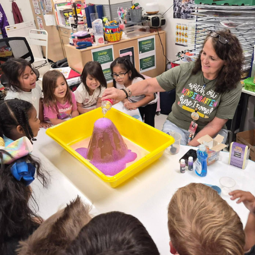 Hillsboro Elementary Students and Teacher Taking Part in Volcano Experiment