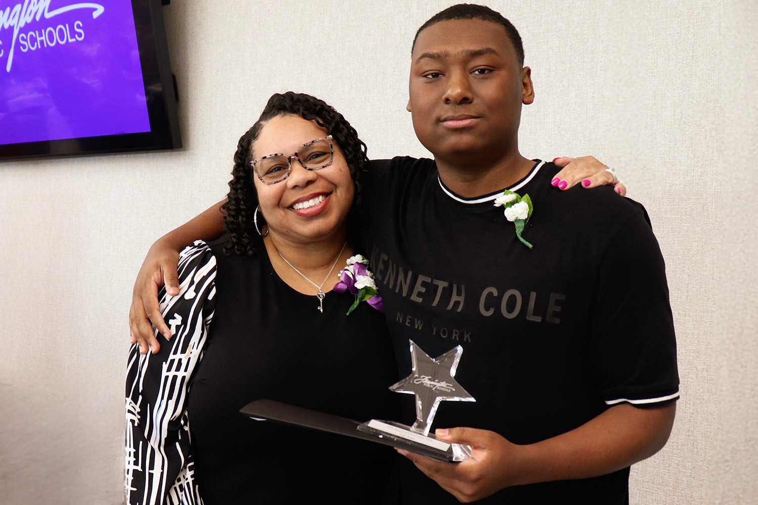 Farmington Public Schools Teacher and Student at Awards Ceremony