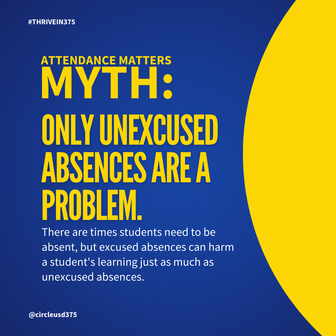 Attendance Myth: Only unexcused absences are a problem. Fact: There are times students need to be absent, but excused absences can harm a student's learning just as much as unexcused absences.