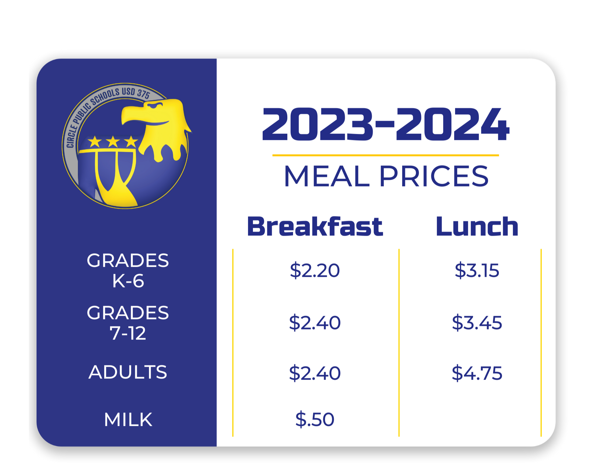 2023-2024 Meal Prices