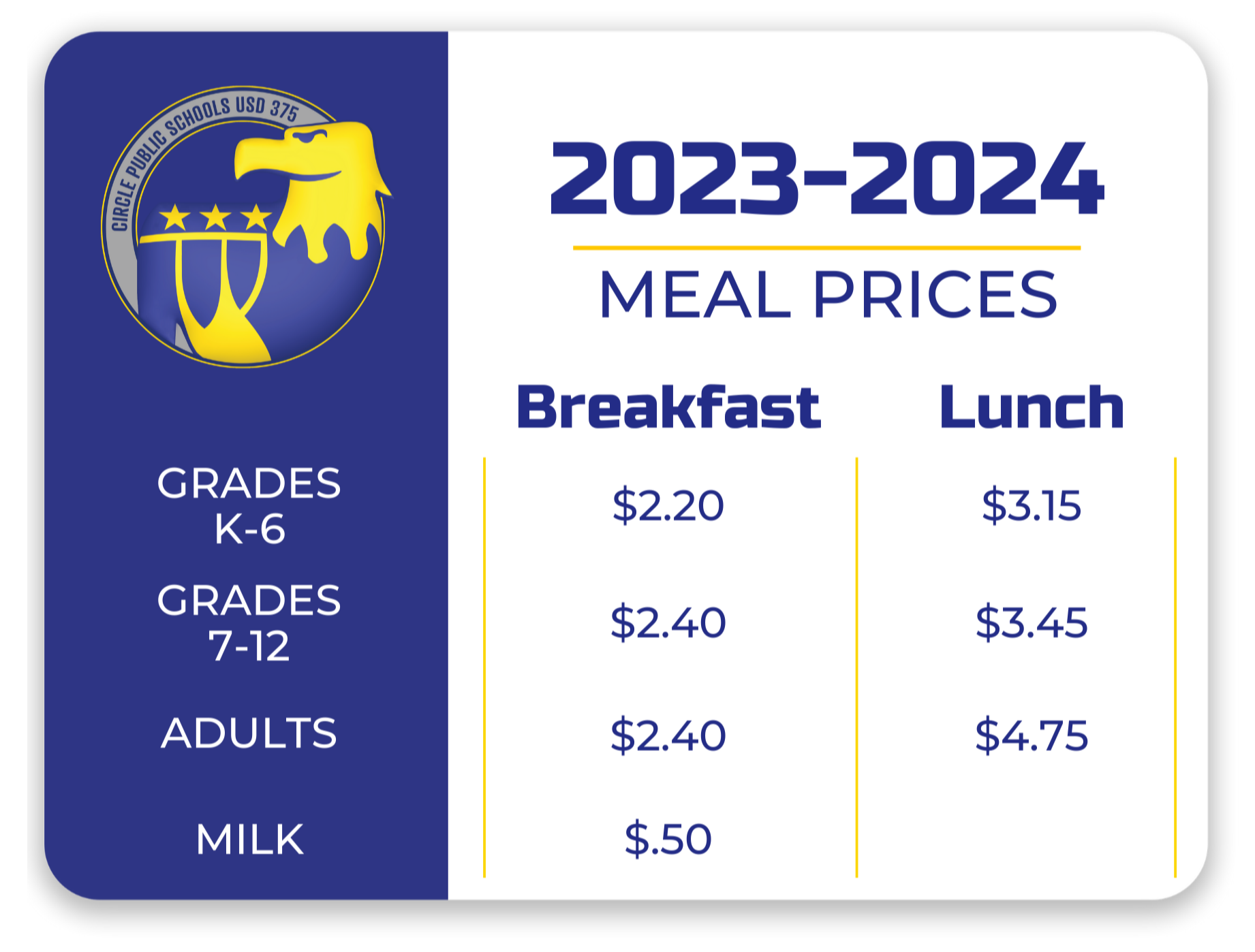 2023-24 Meal Prices