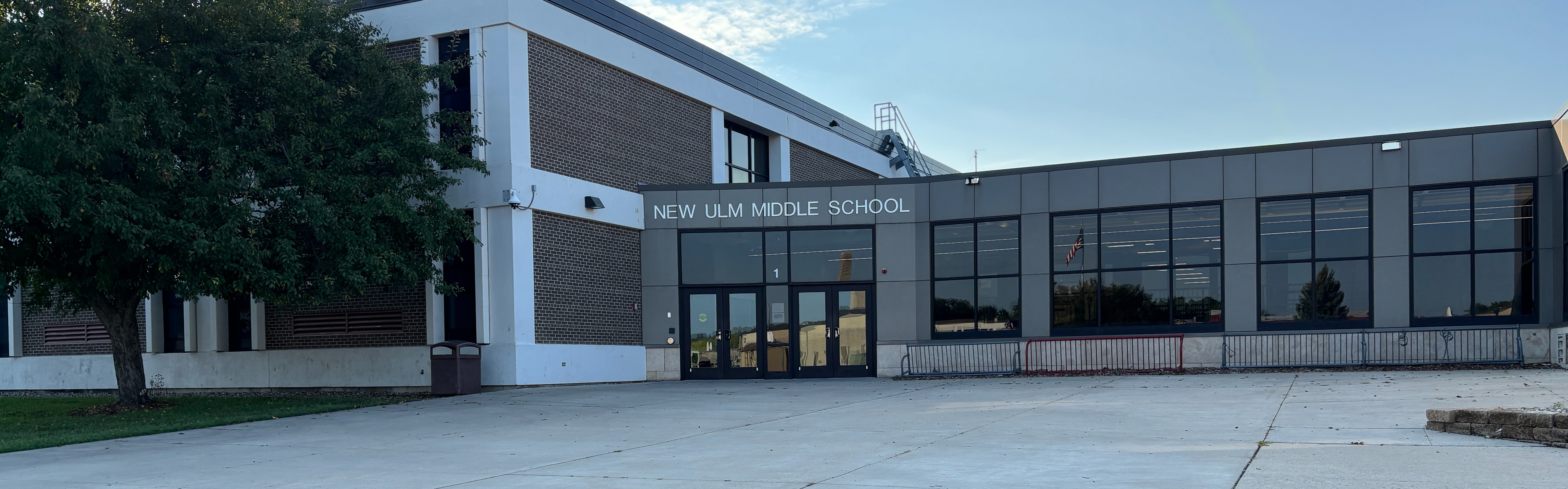 Outside look at the main entrance of the Middle School.