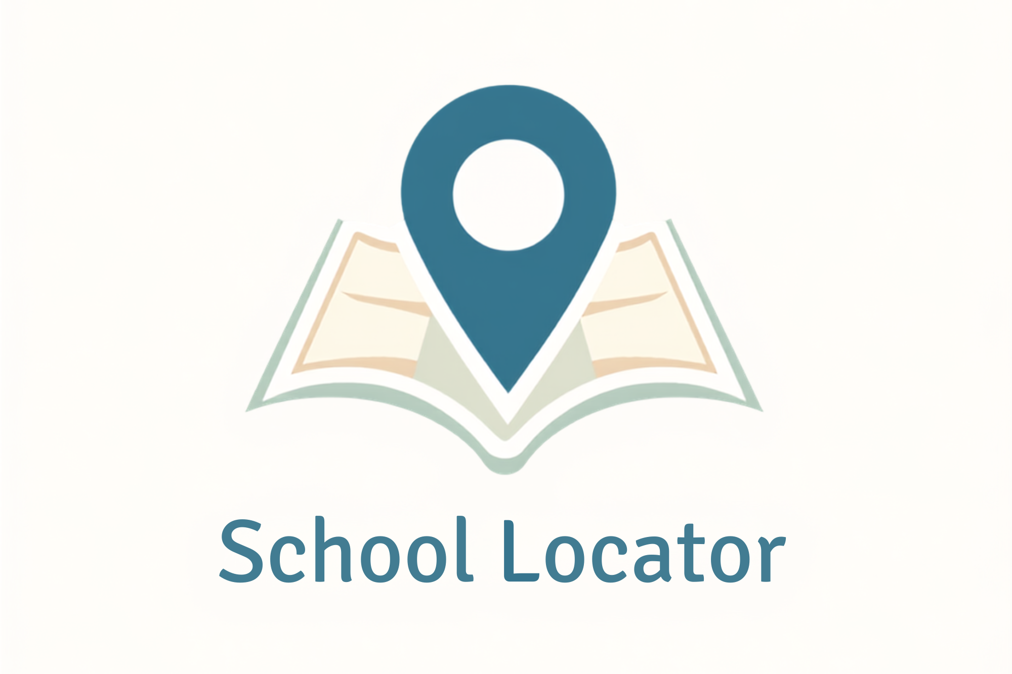 School Locator logo featuring a blue map pin centered over an open book, symbolizing finding schools and educational resources. The words "School Locator" appear below the icon in matching blue text on a white background.