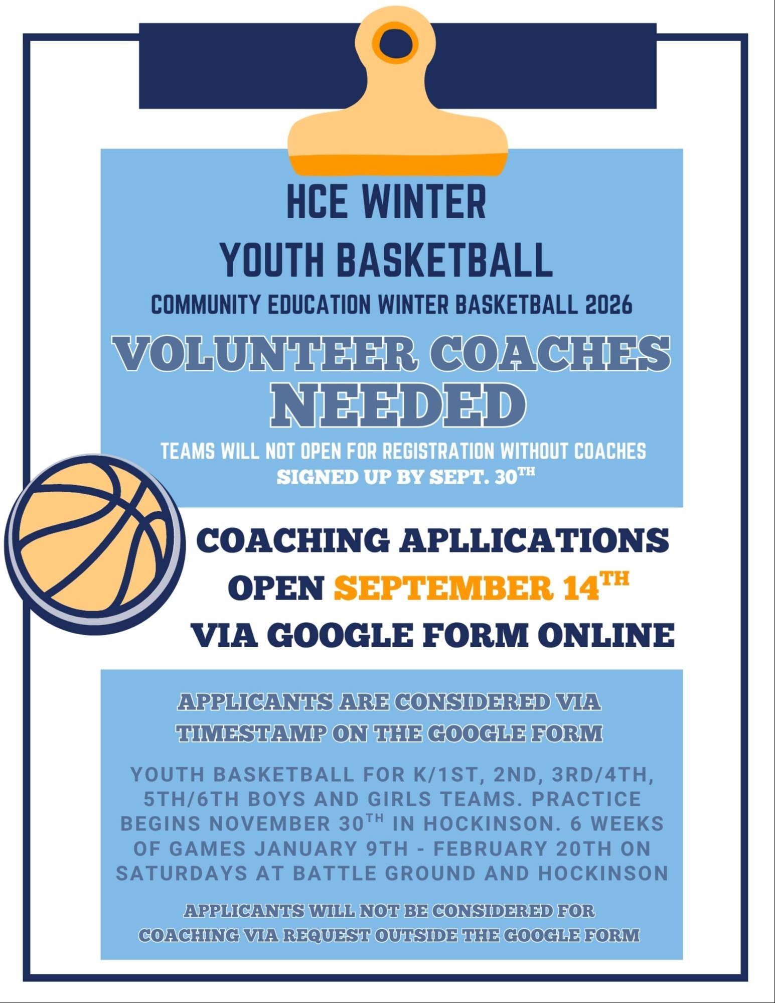 Coaches flyer for CCYBB 26/27