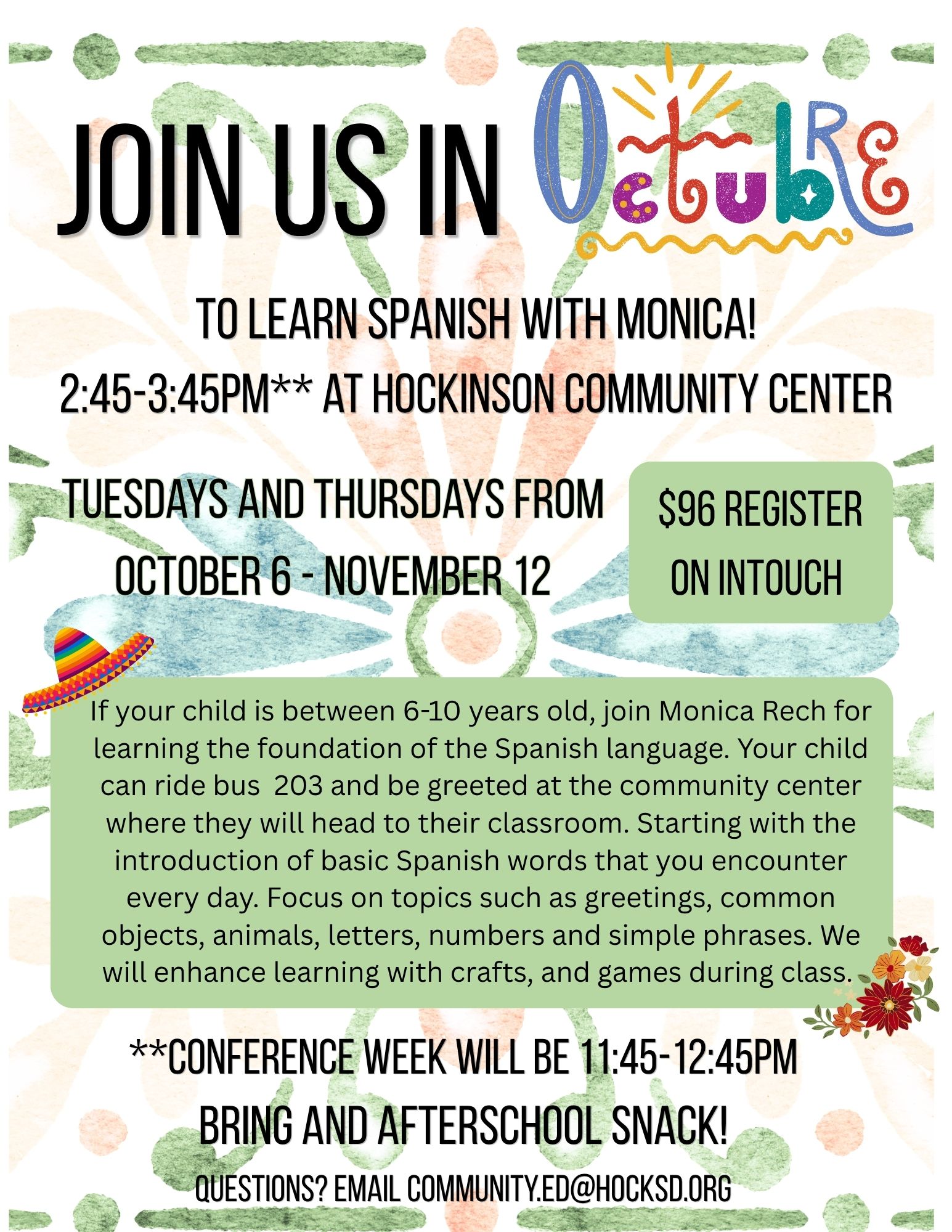 Learn Spanish T/Th Oct 6-Nov 12