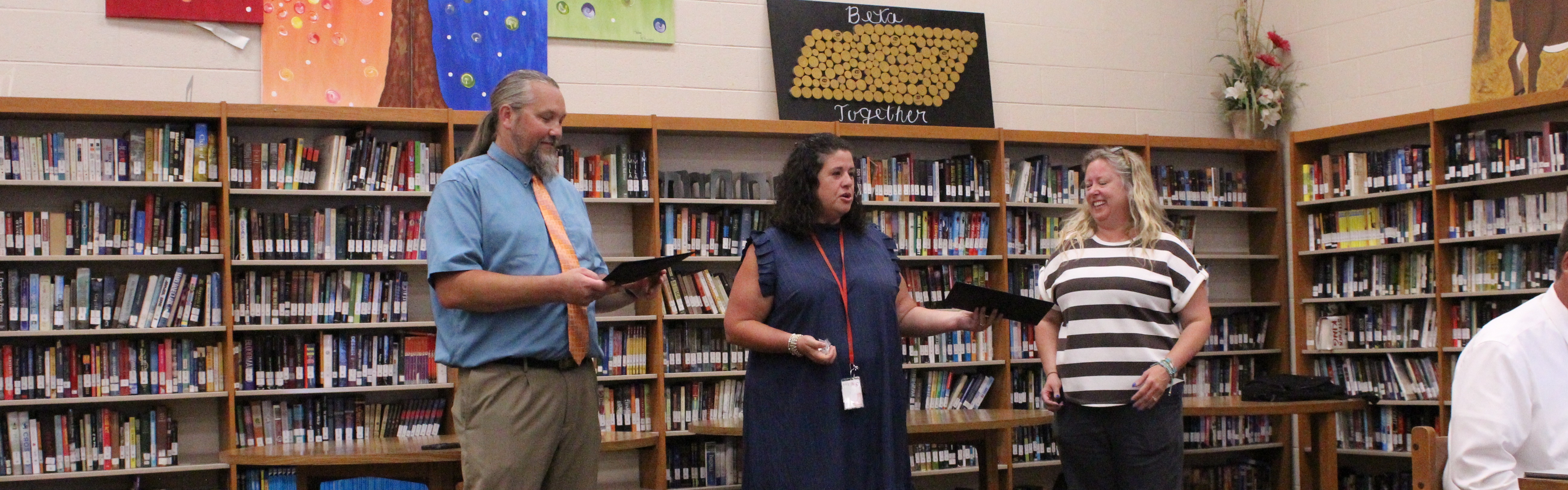 Laura Pitts, Principal of SFMHS, makes a presentation to Beta Club Sponsors and teachers at SFHS.