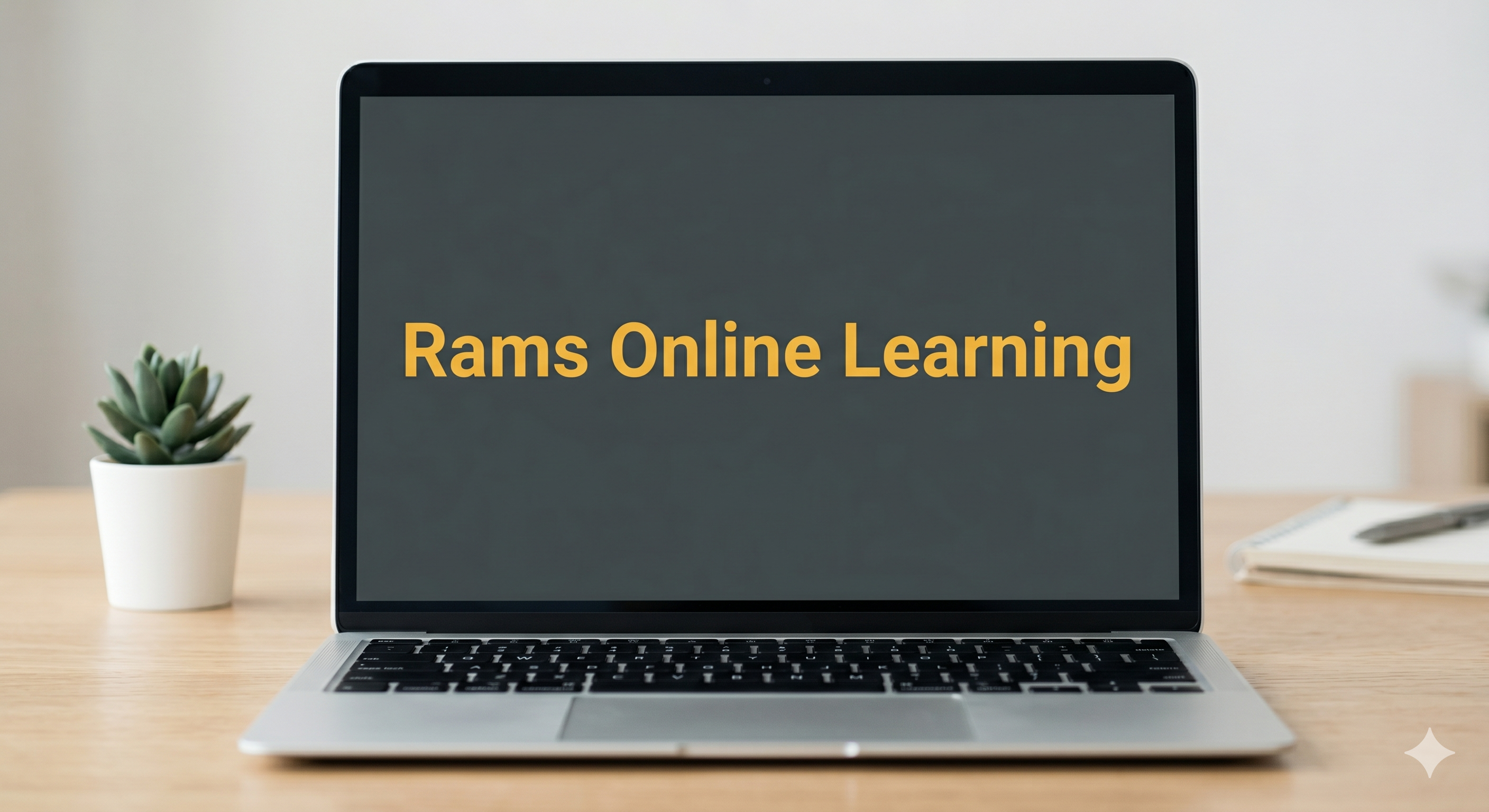 Picture of a laptop with the text Rams Online Learning on the screen