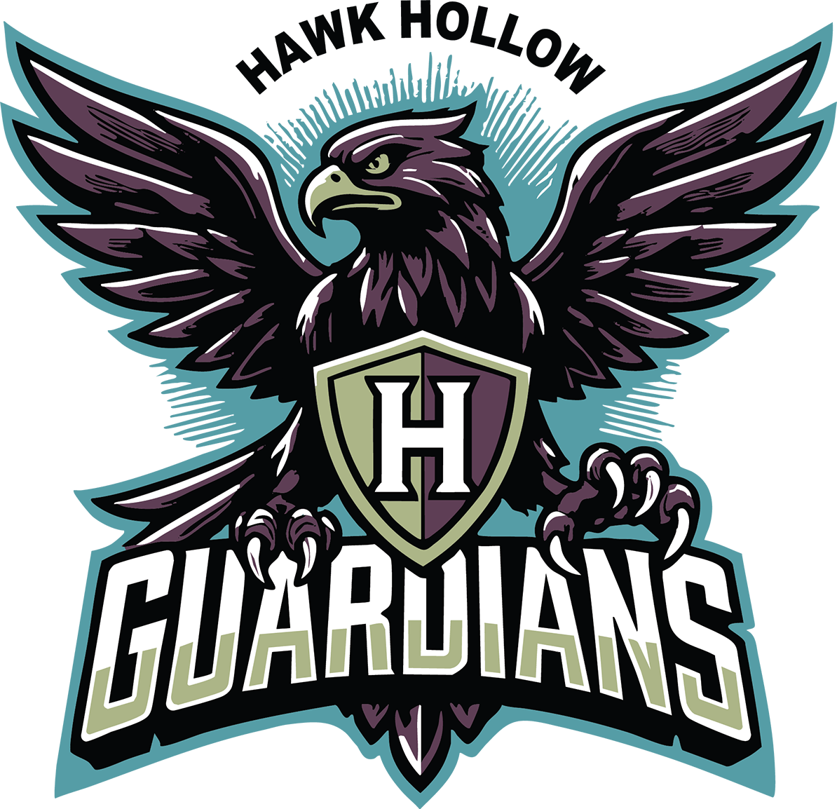 A black eagle with wings spread wide, holding a shield, and the word "GUARDIANS" below it.