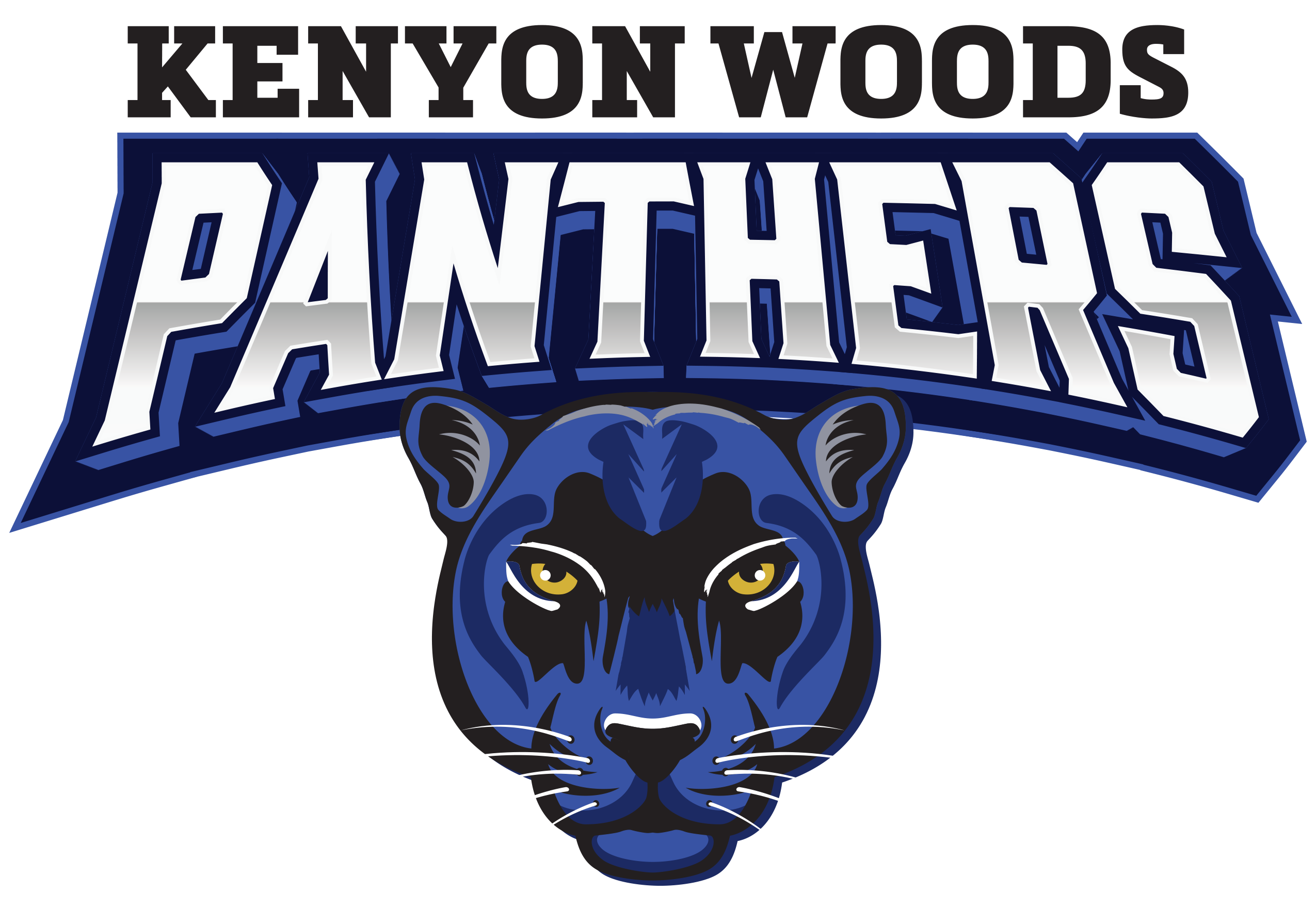 A team logo featuring a blue panther head with yellow eyes. "KENYON WOODS PANTHERS" written above the panther.