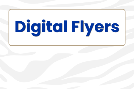 Blue text saying "digital flyers" with tiger striped background