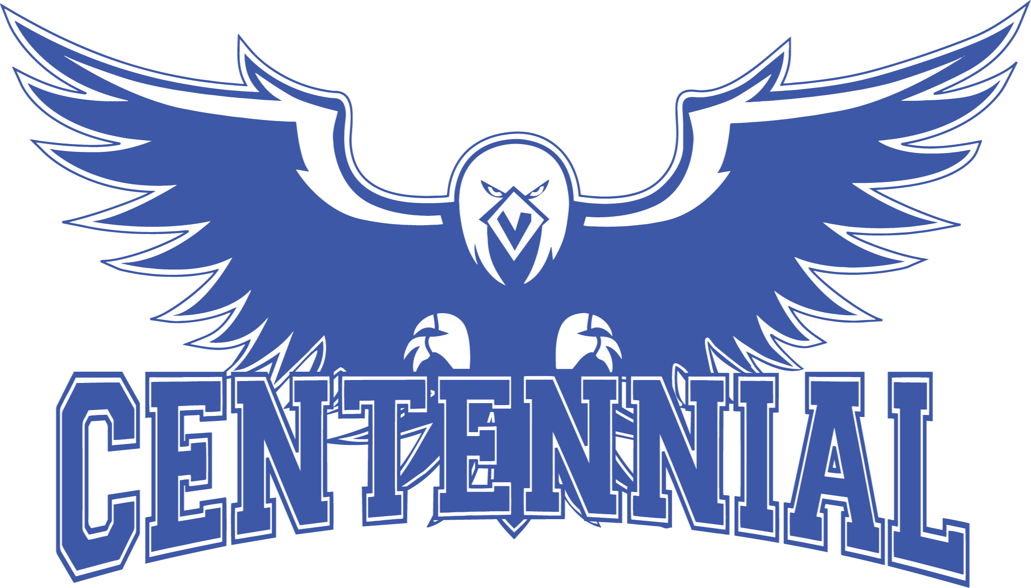 Blue eagle with wings spread, a helmet below, "CENTENNIAL" in bold white letters on a black background.