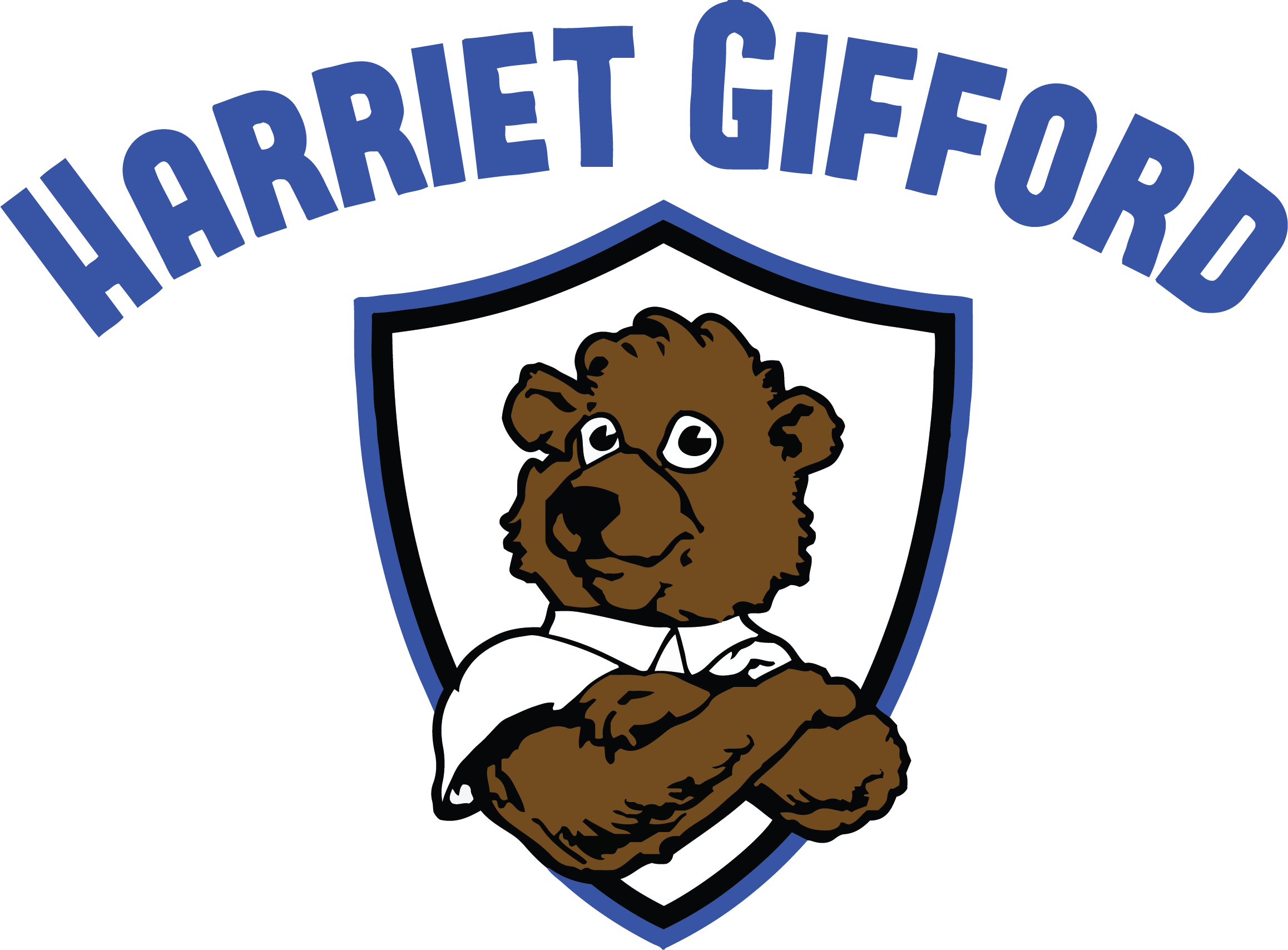A brown bear wearing a white shirt and tie stands with arms crossed inside a blue shield. Text reads "Internet Office" above the shield.