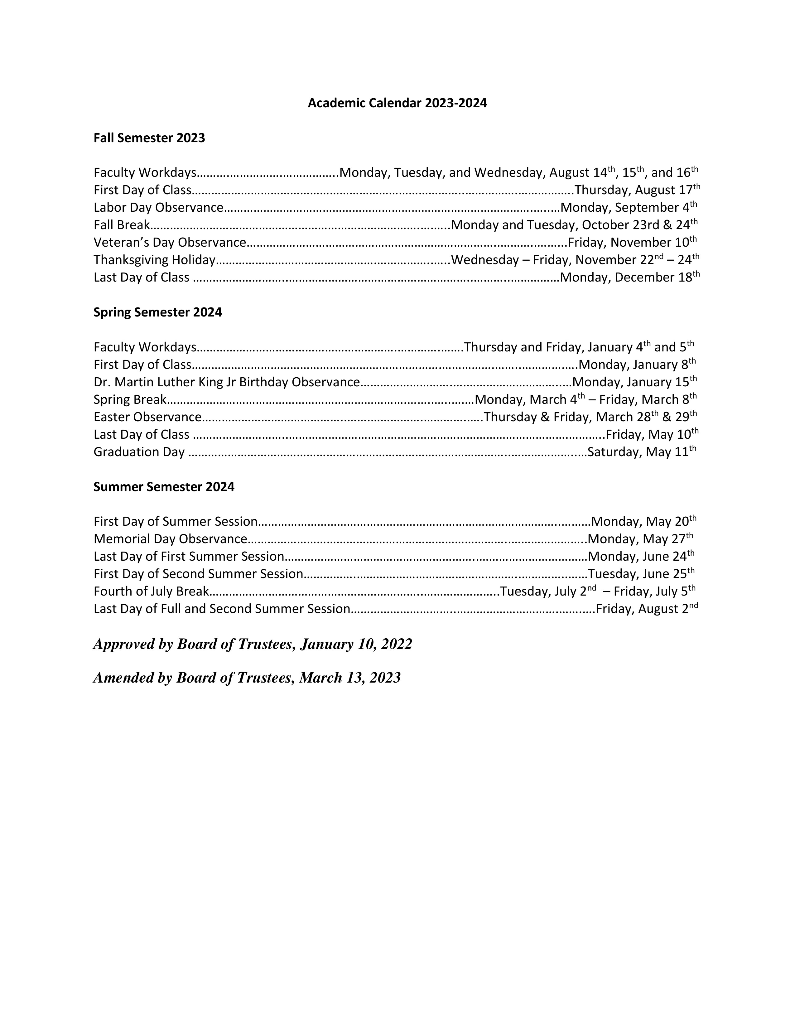 SCC Academic Calendars Early College High School