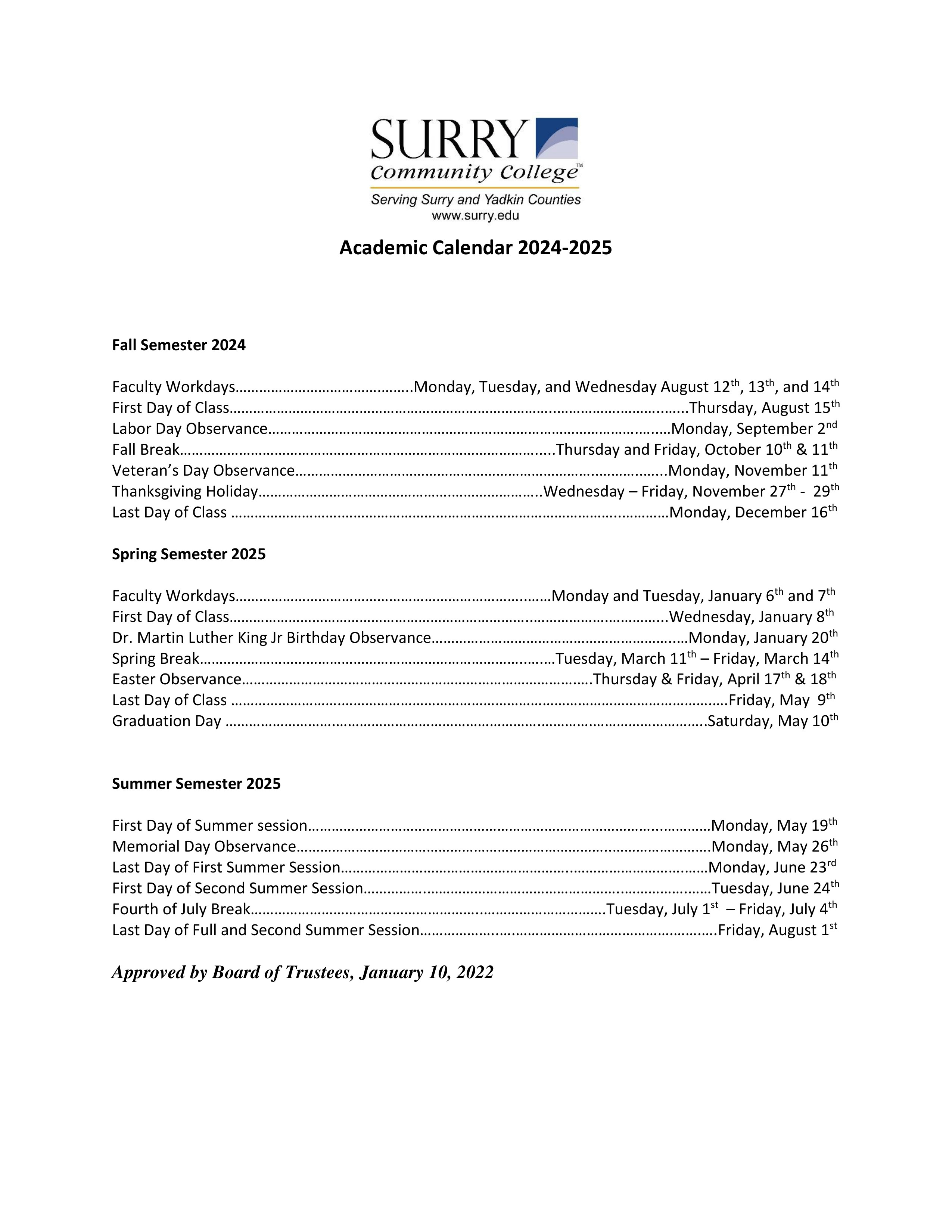 SCC Academic Calendars Early College High School