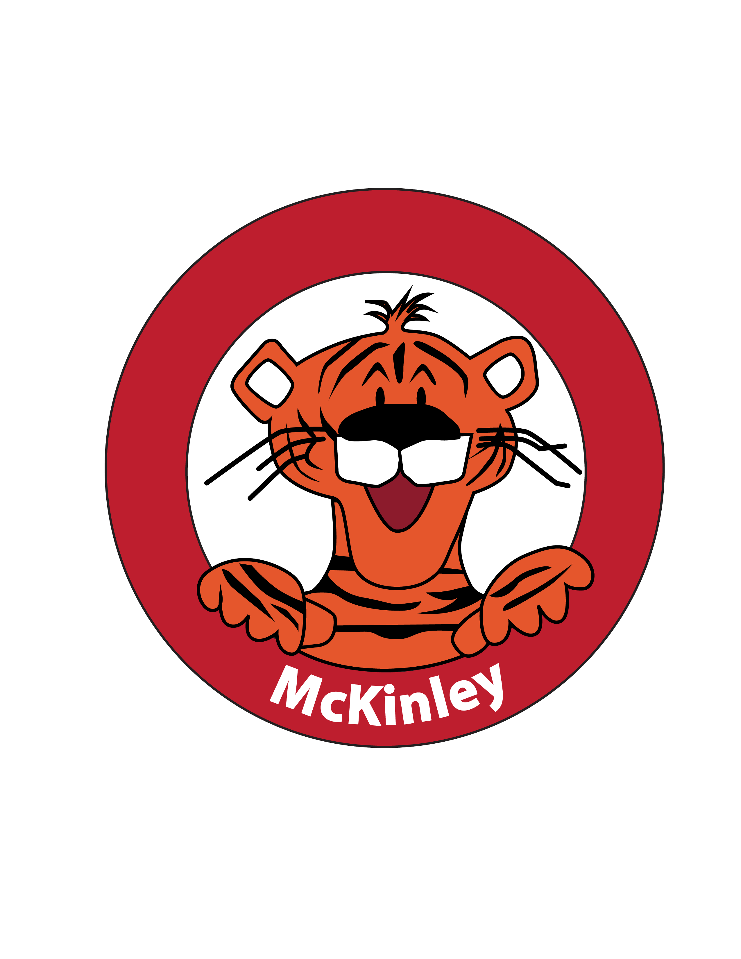 A logo with a red circle contains a cartoon tiger smiling, with the word "McKinley" written at the bottom.