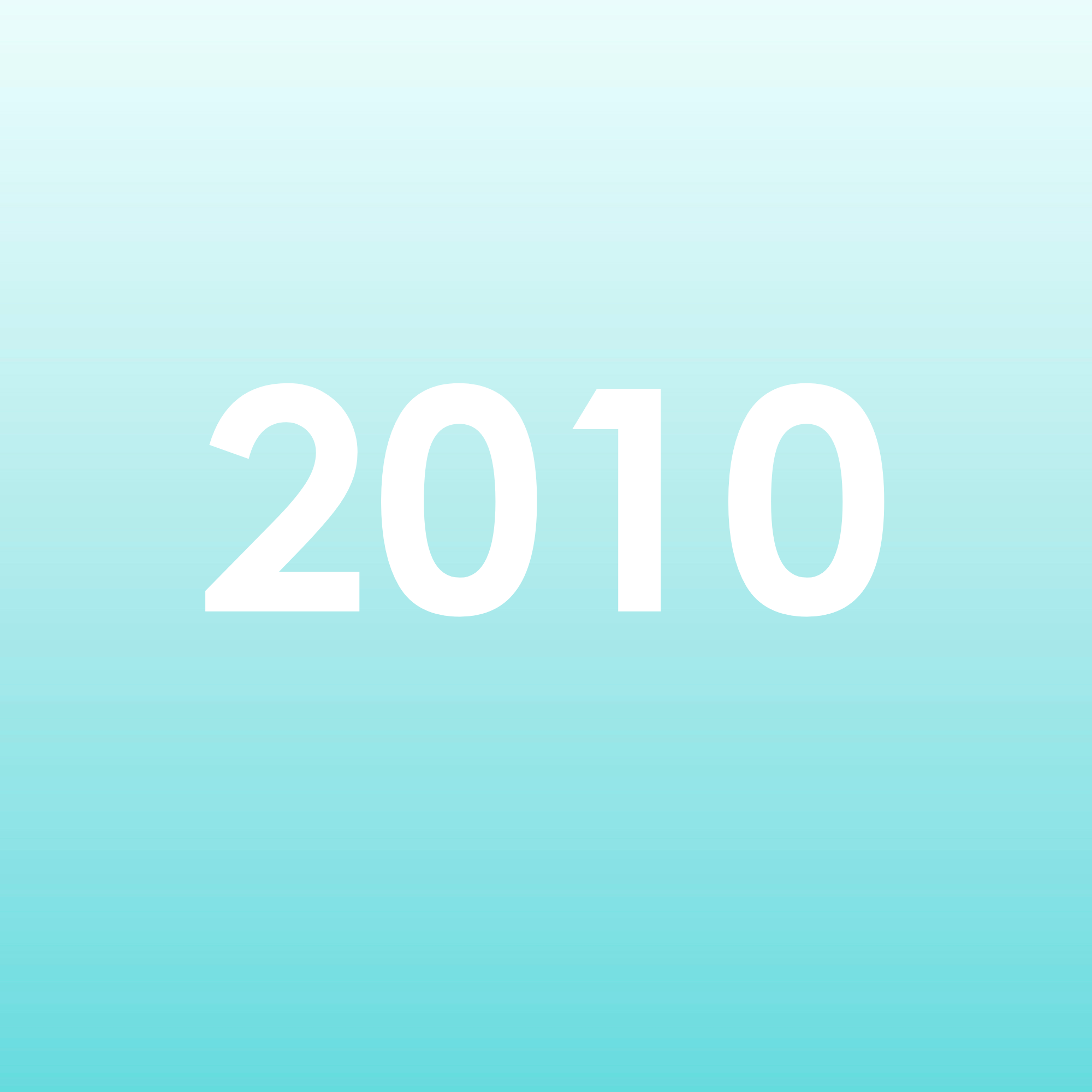 The year "2010" is displayed in large, white, sans-serif font against a solid blue background.