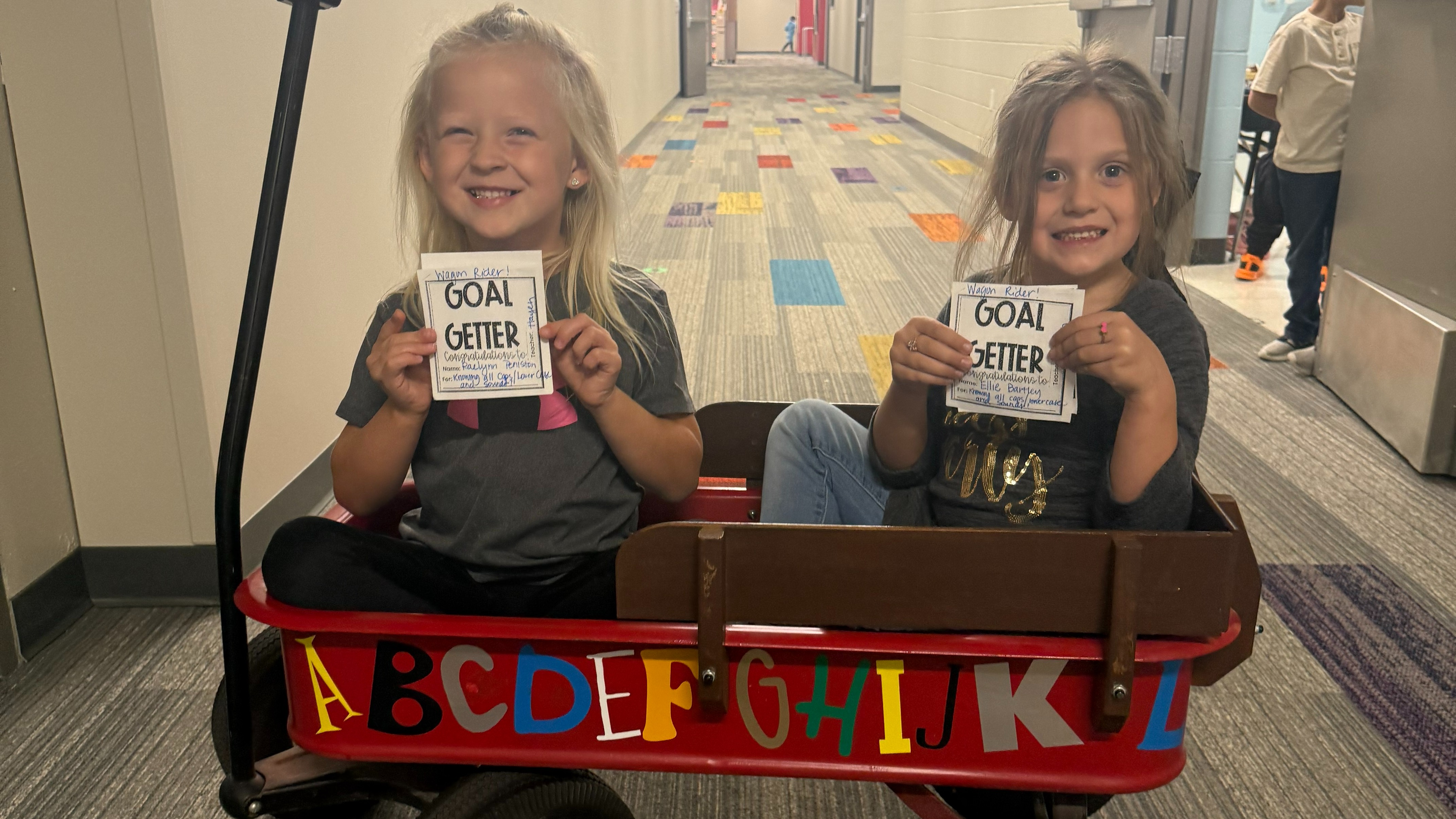 Raelynn Peniston and Ellannia Bartley - our latest ABC wagon Riders in Kindergarten!