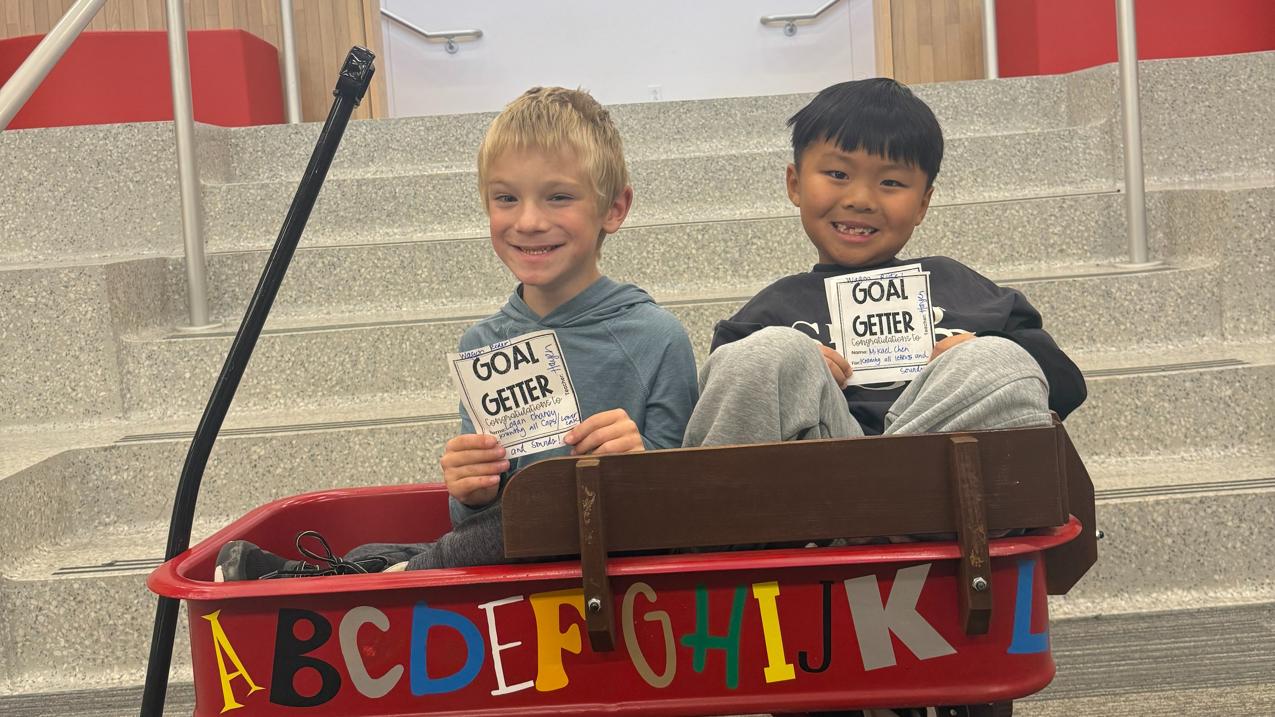 Logan Chaney and Mikael Chen ABC Wagon Riders in Kindergarten!