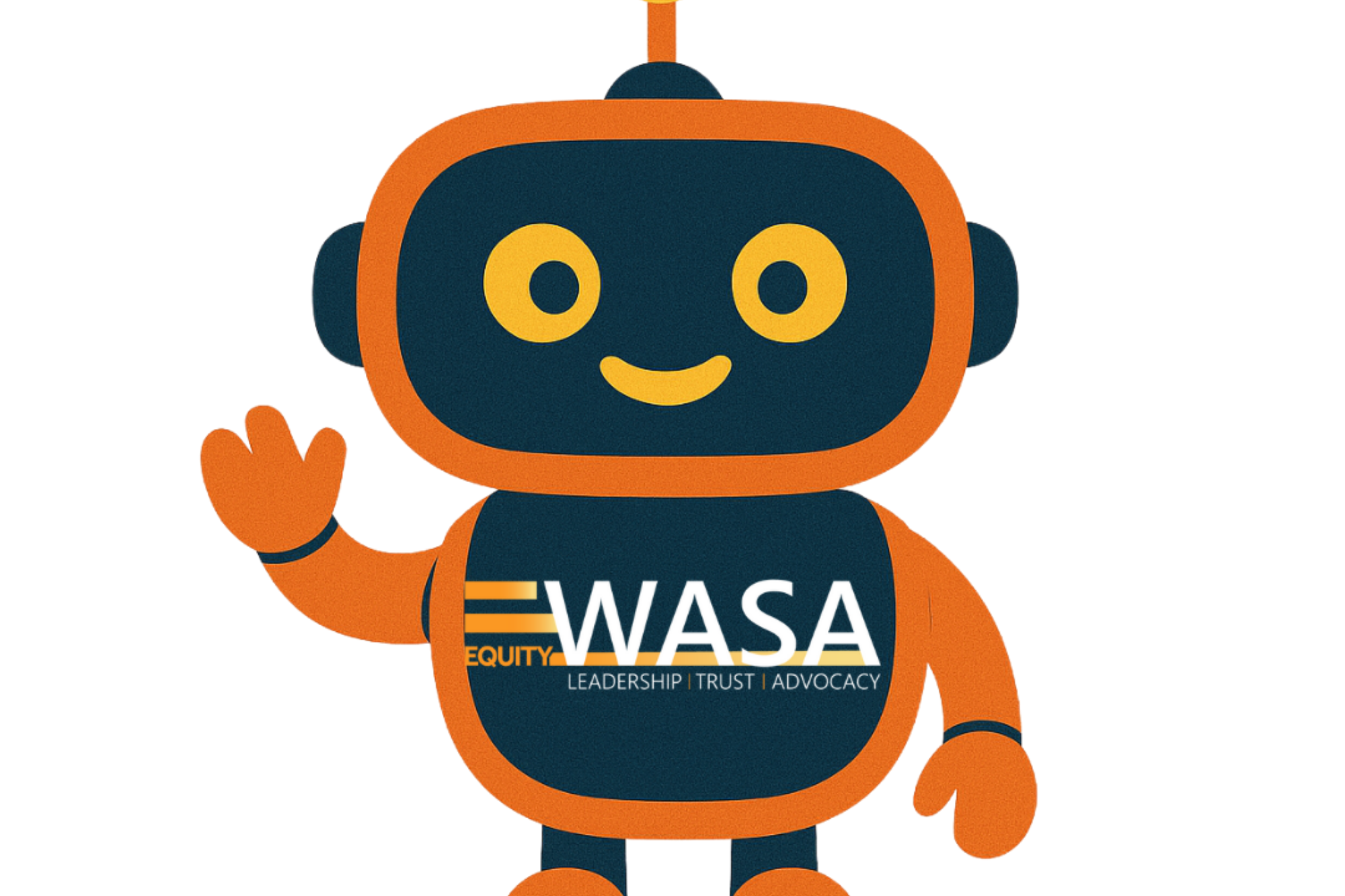 Small orange and blue robot with WASA logo