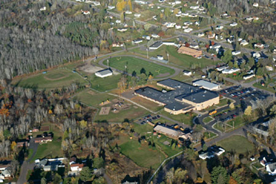 An aerial photo of Baraga Area Schools.