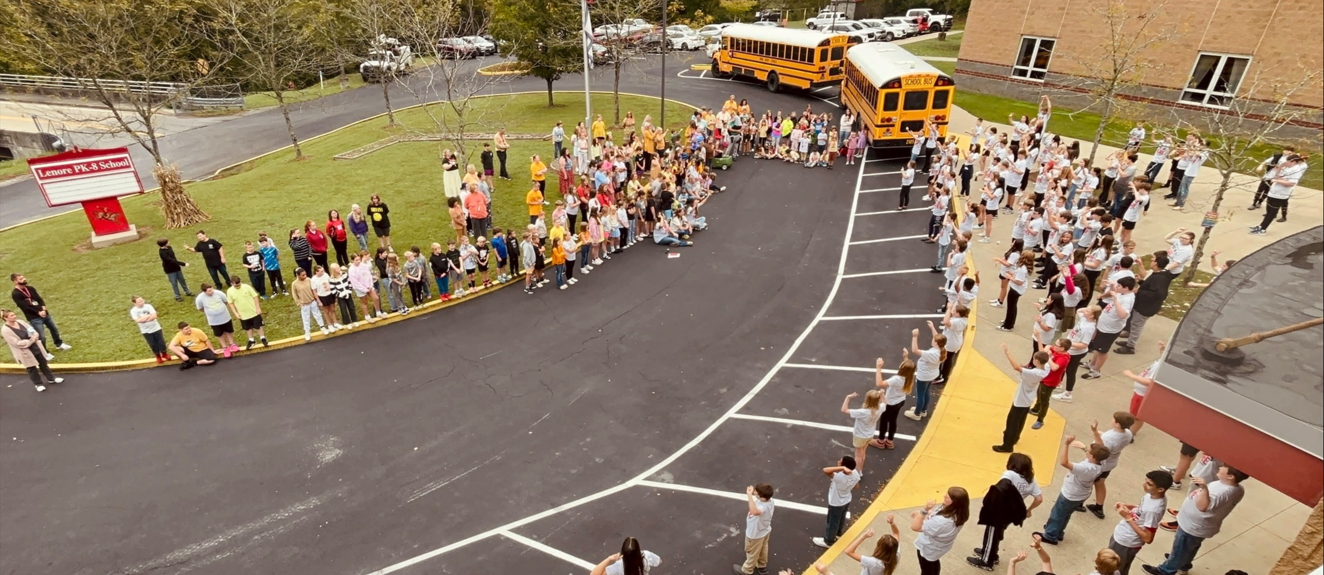 A group of students in front of Lenore School