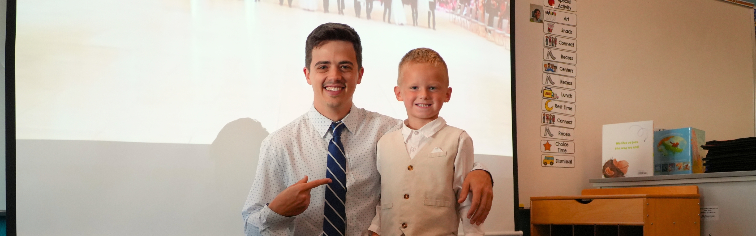 Mr. Schiff with one of his students during Fancy Friday at Blue Star Elementary!