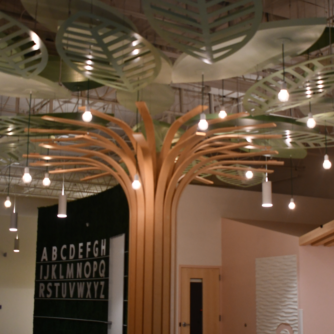 View of tree sculpture inside of the prek building