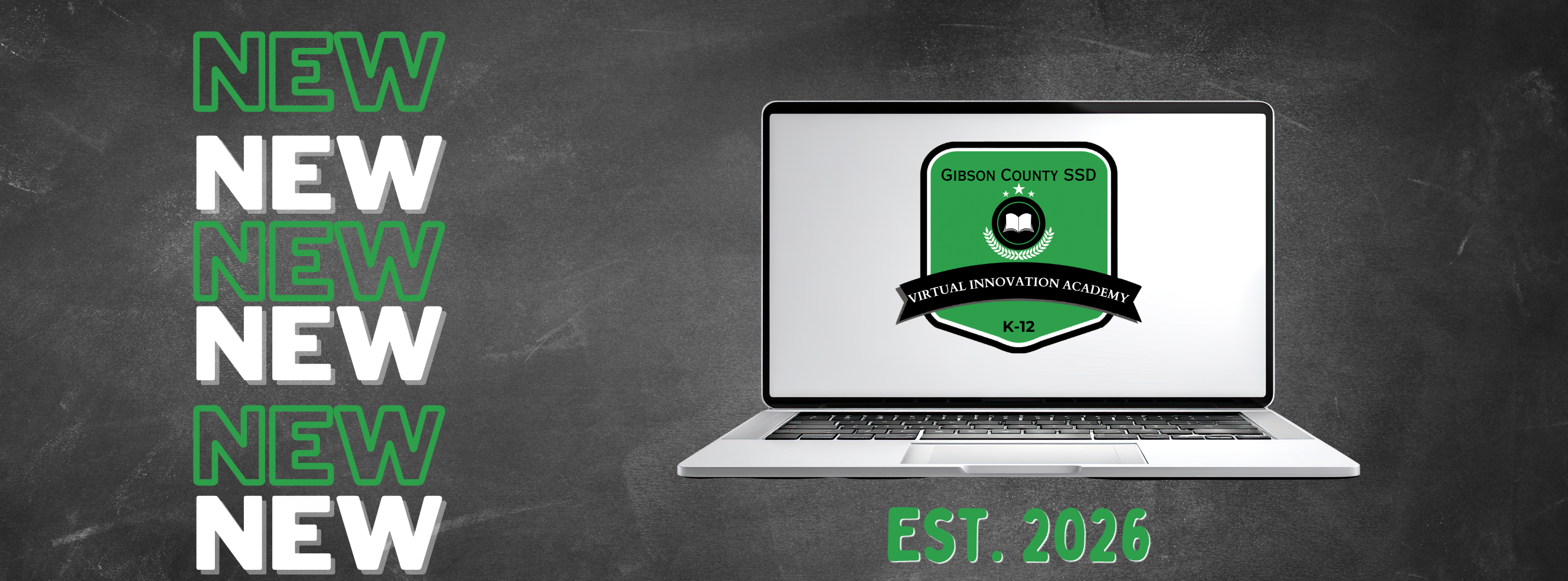 grey chalkboard background with green Gibson County SSD Virtual Innovation Academy logo established 2026