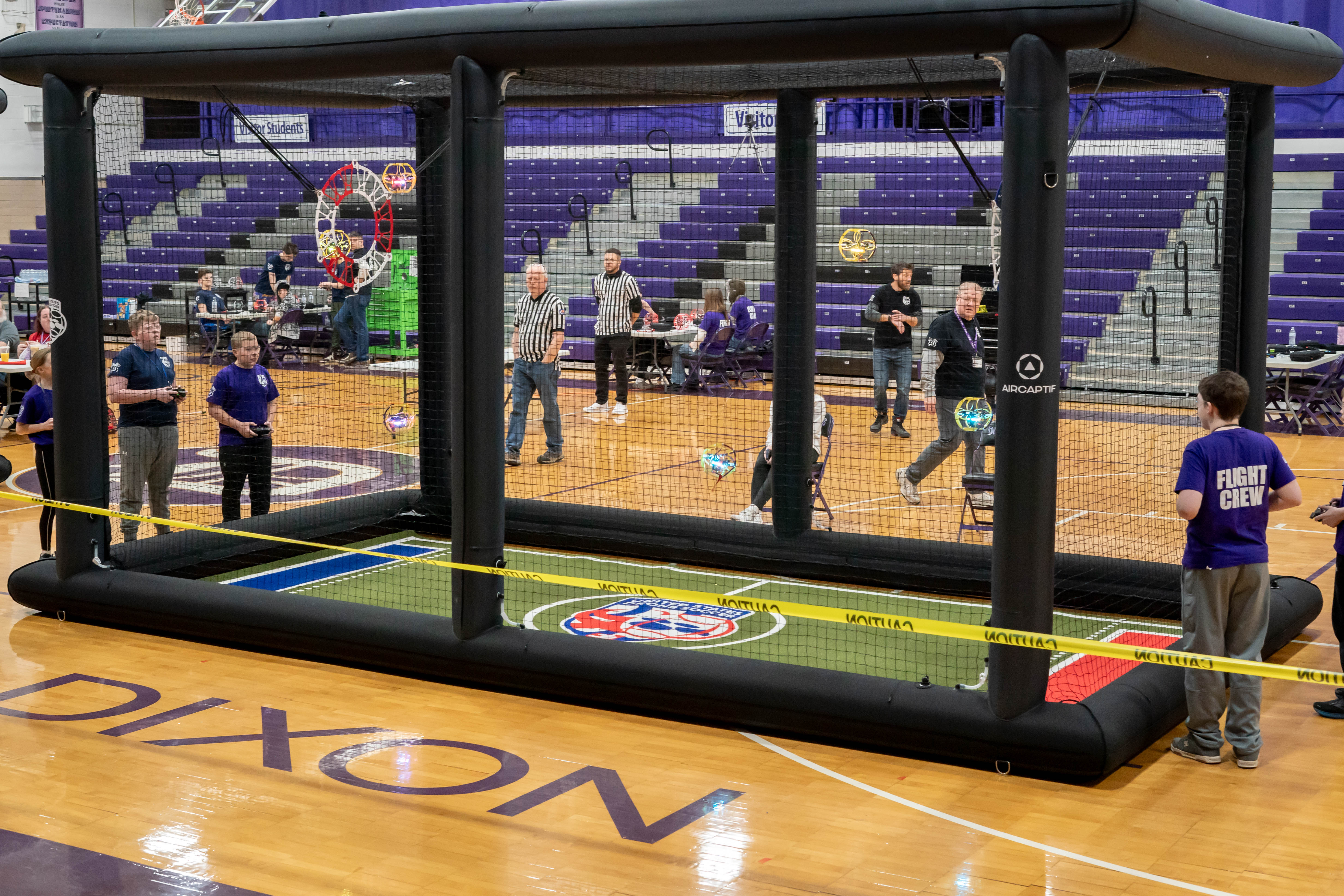 Photo of drone soccer arena during a match