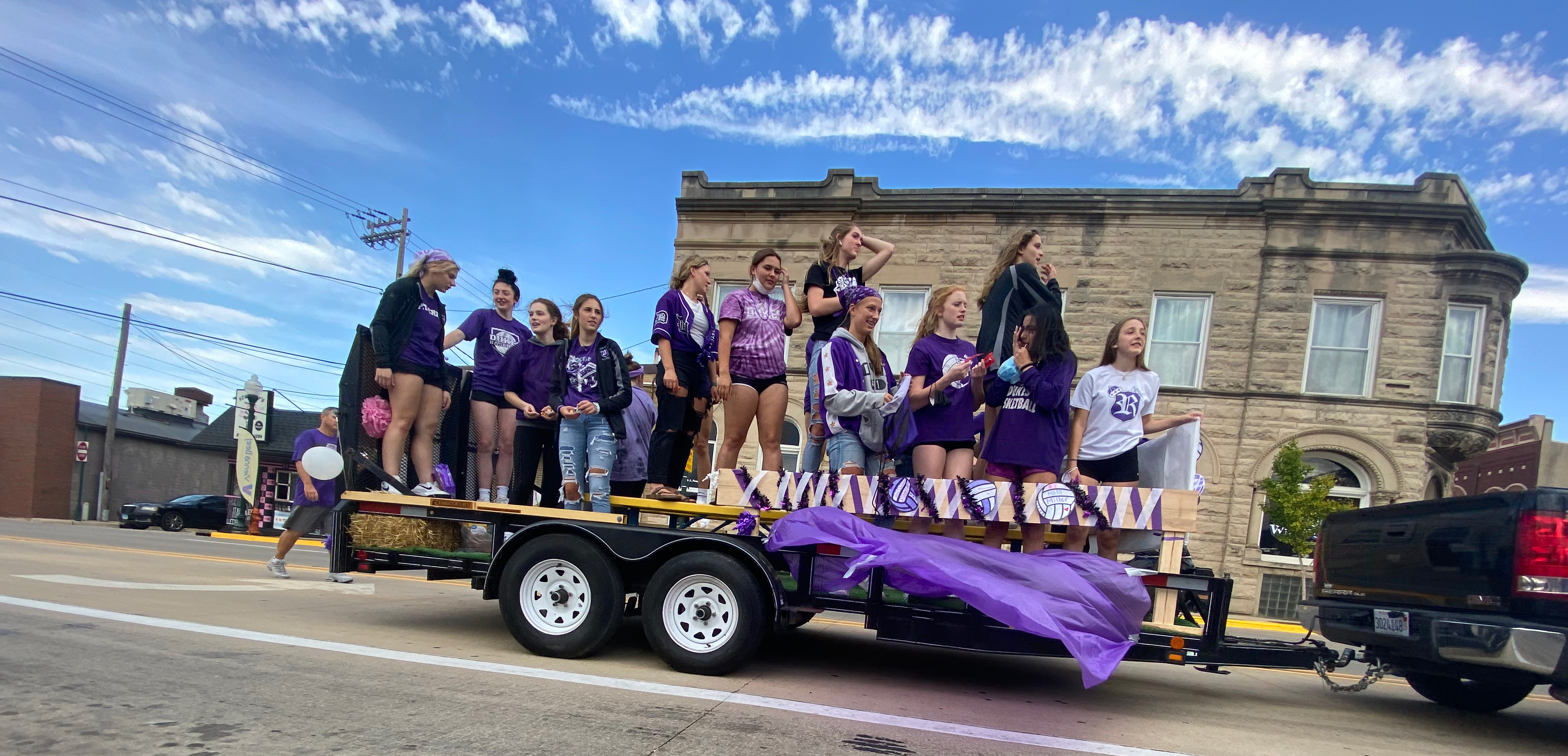 Volleyball float in homecoming parade