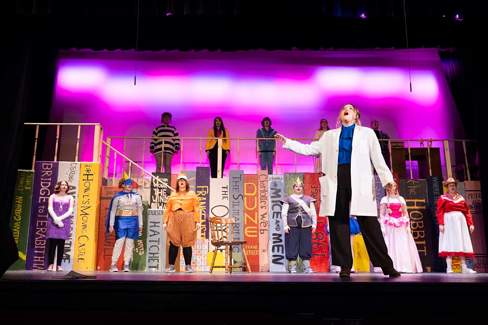 students on stage performing musical Matilda