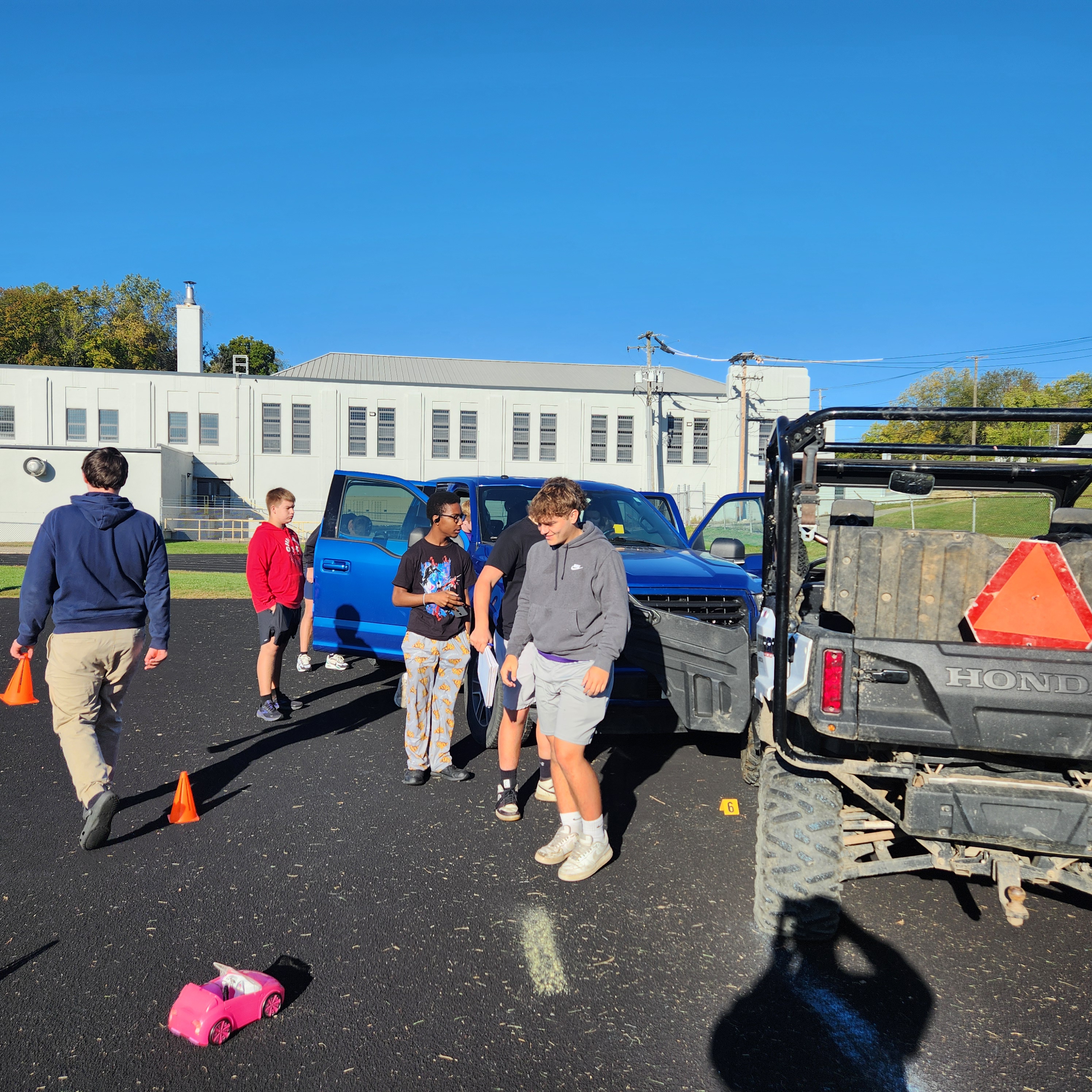 students at the crime scene