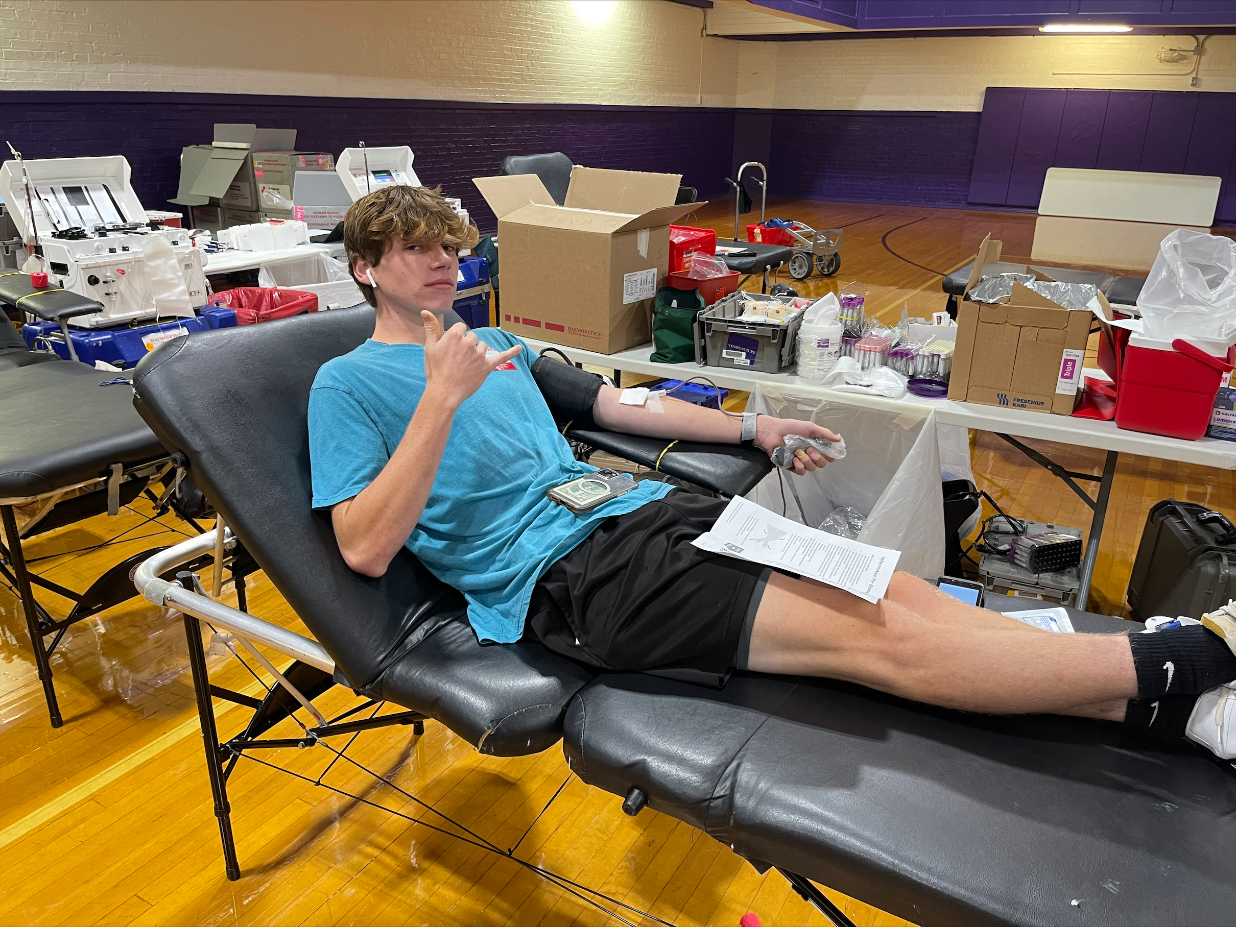 Student donating blood