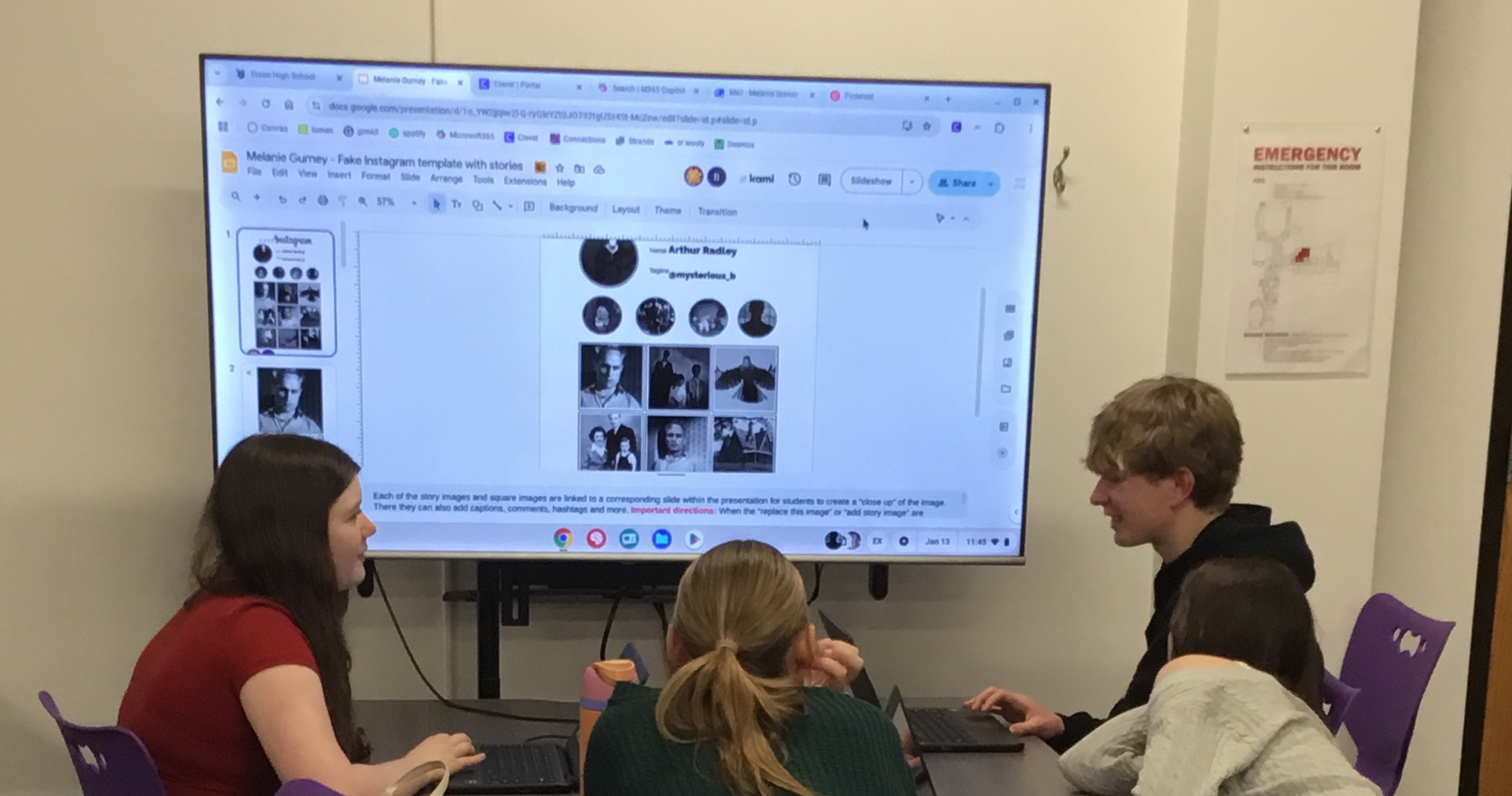 students creating fake instagram pages in Mrs Hansens class