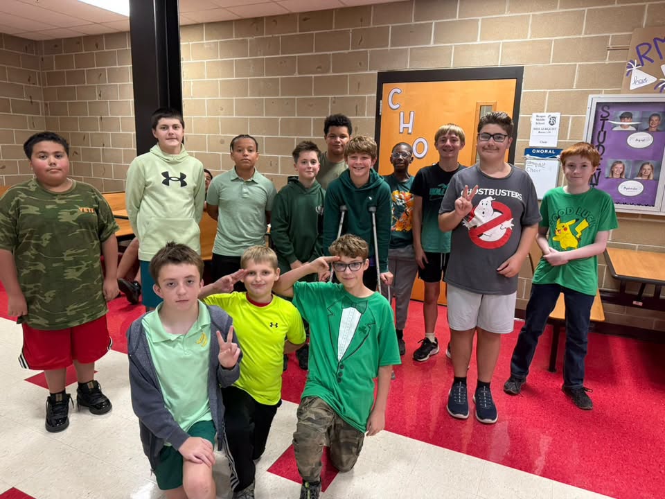 RMS Students wearing green shirts