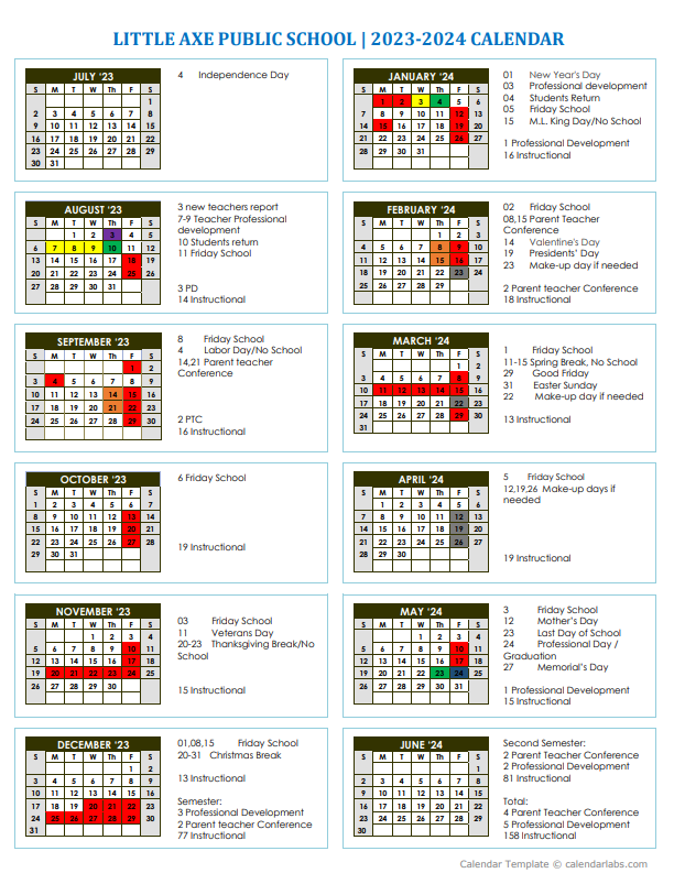 School Calendars Little Axe Public Schools
