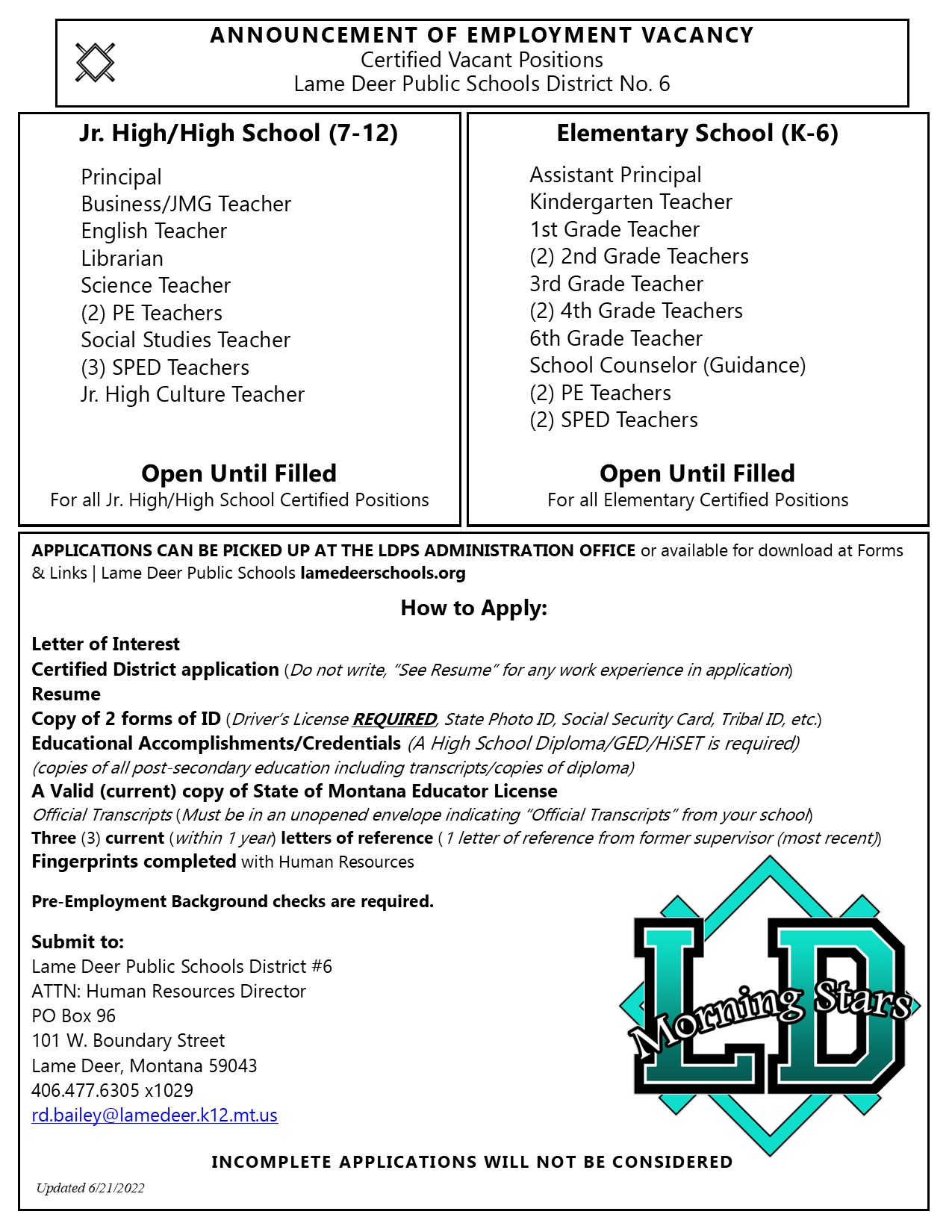LDPS Certified Vacant Employment Opportunities